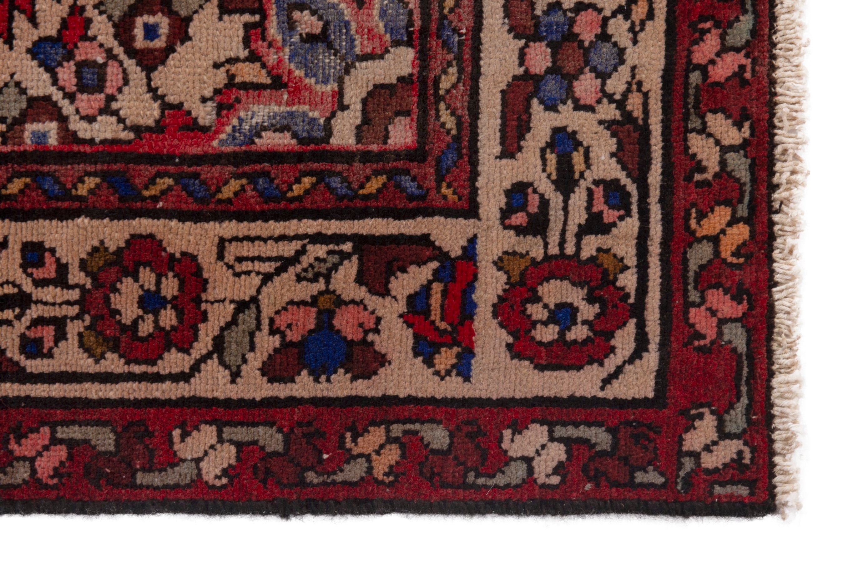 Persian Hamedan runner rug in deep red and cream, view 5 of 18