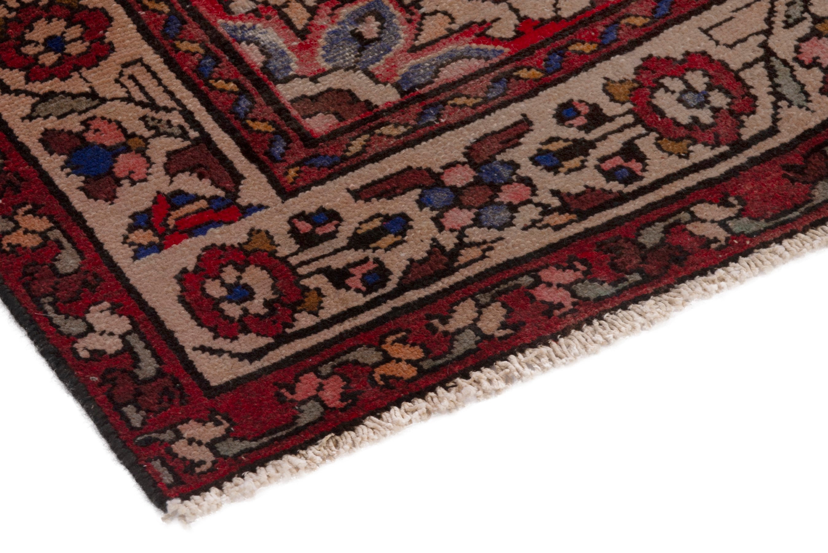 Persian Hamedan runner rug in deep red and cream, view 6 of 18