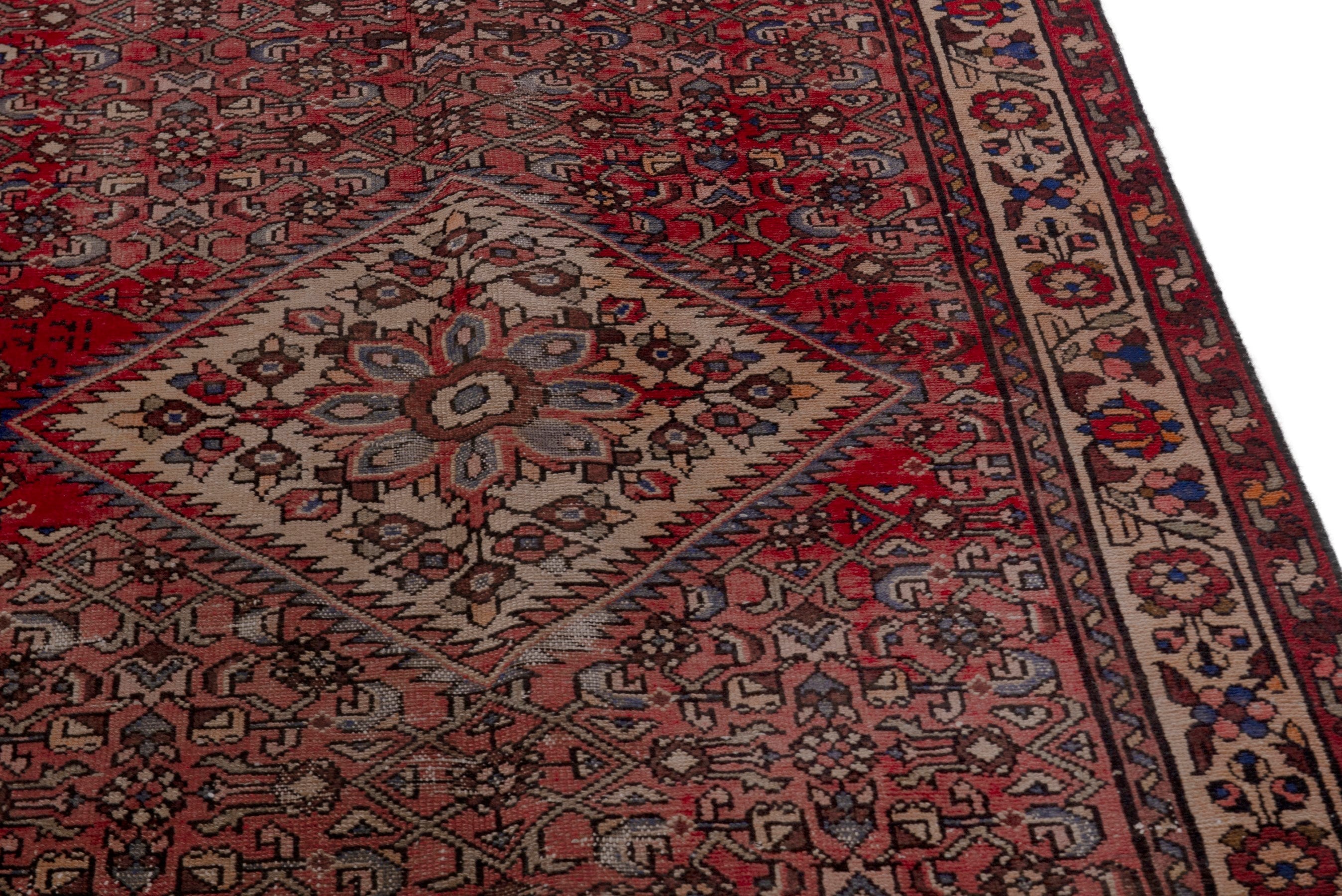 Persian Hamedan runner rug in deep red and cream, view 7 of 18