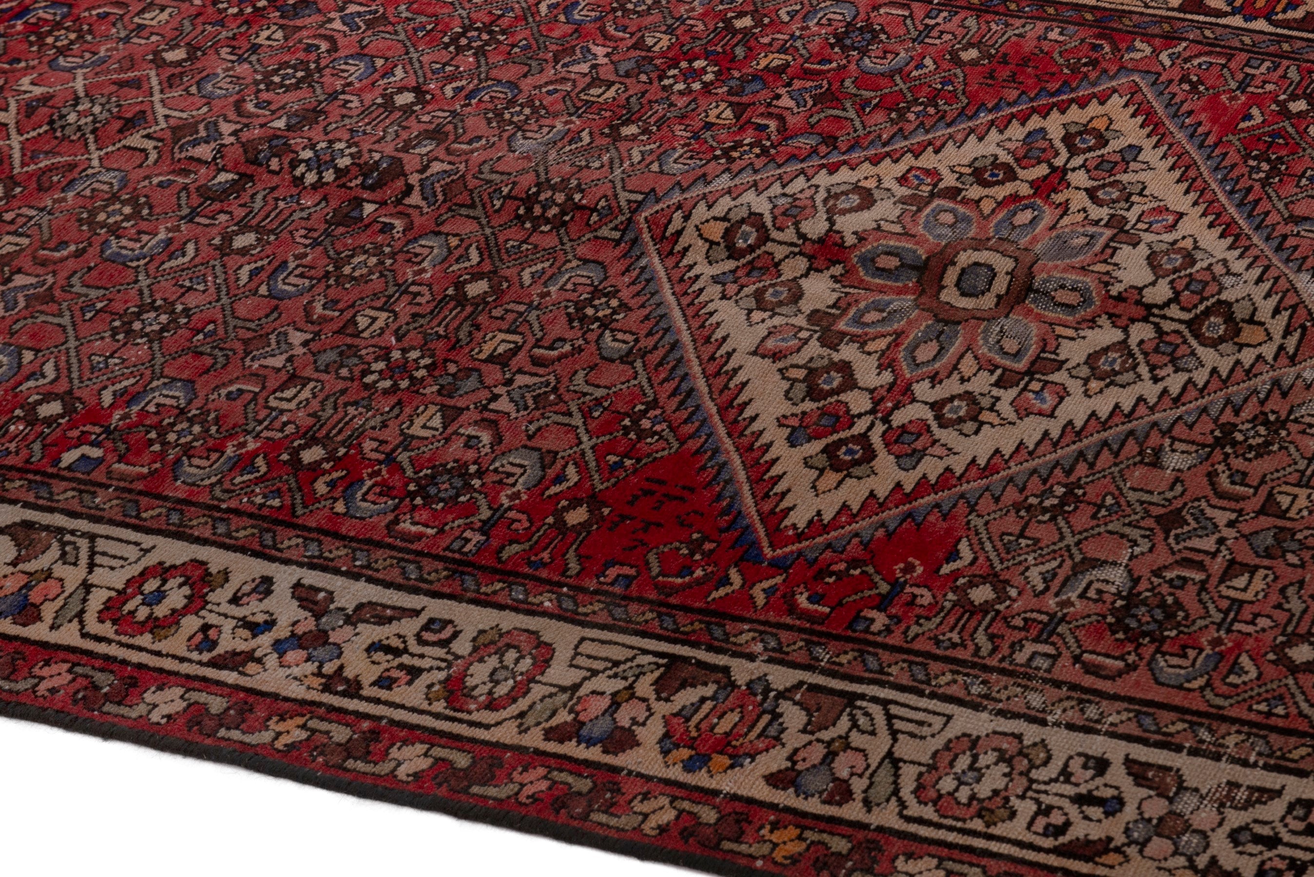 Persian Hamedan runner rug in deep red and cream, view 8 of 18