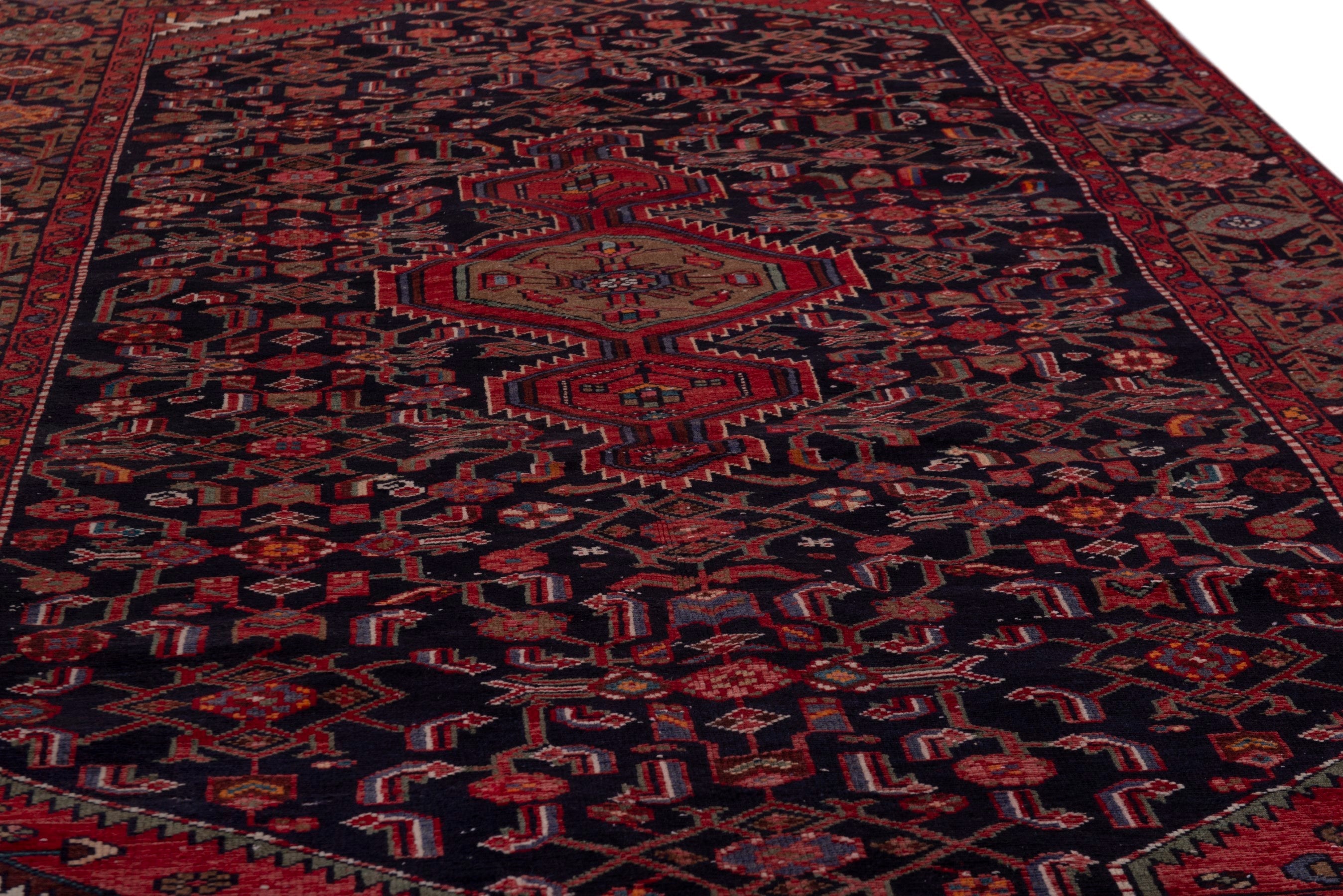 Persian Hamedan area rug in deep indigo and burgundy, view 10 of 19