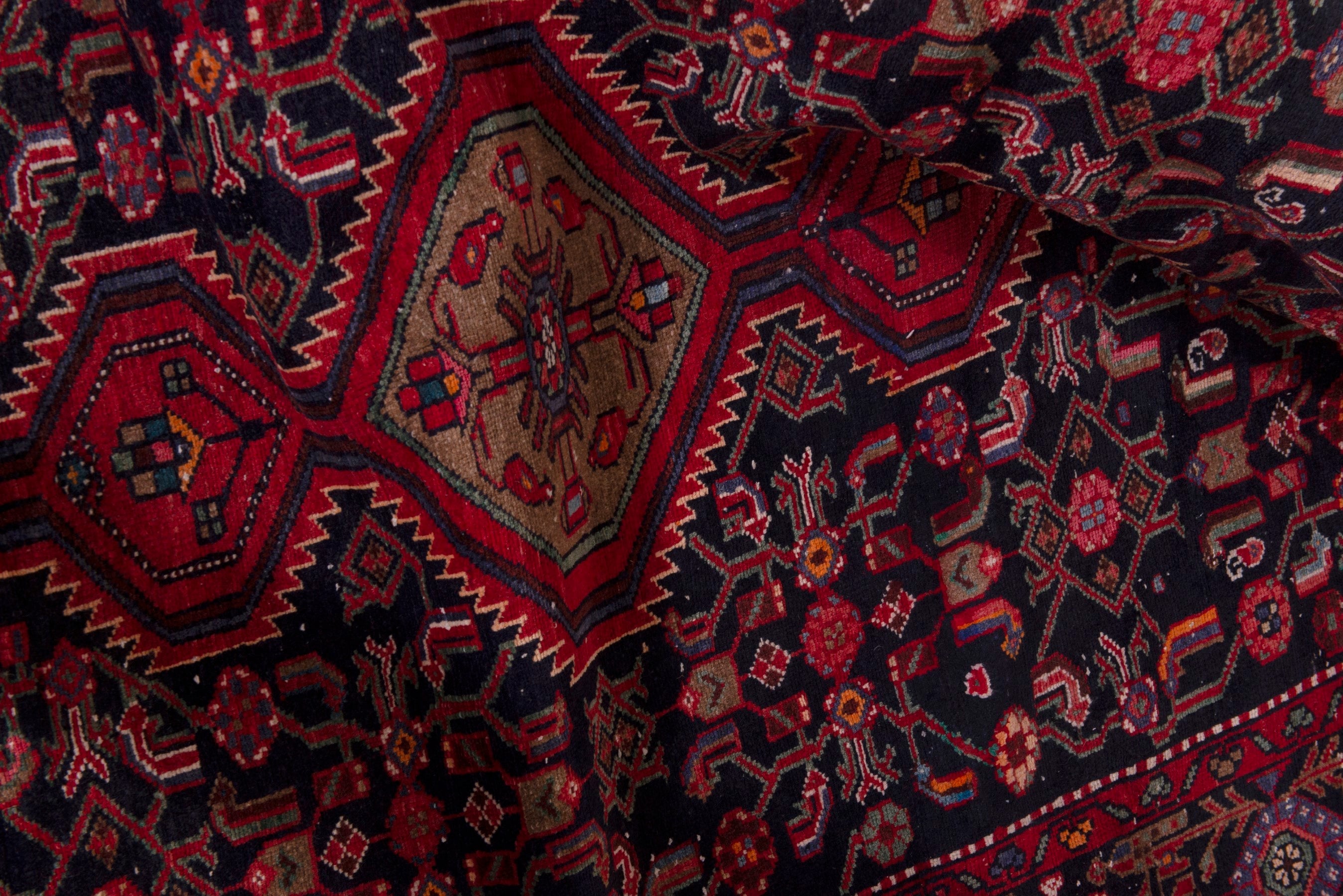 Persian Hamedan area rug in deep indigo and burgundy, view 18 of 19