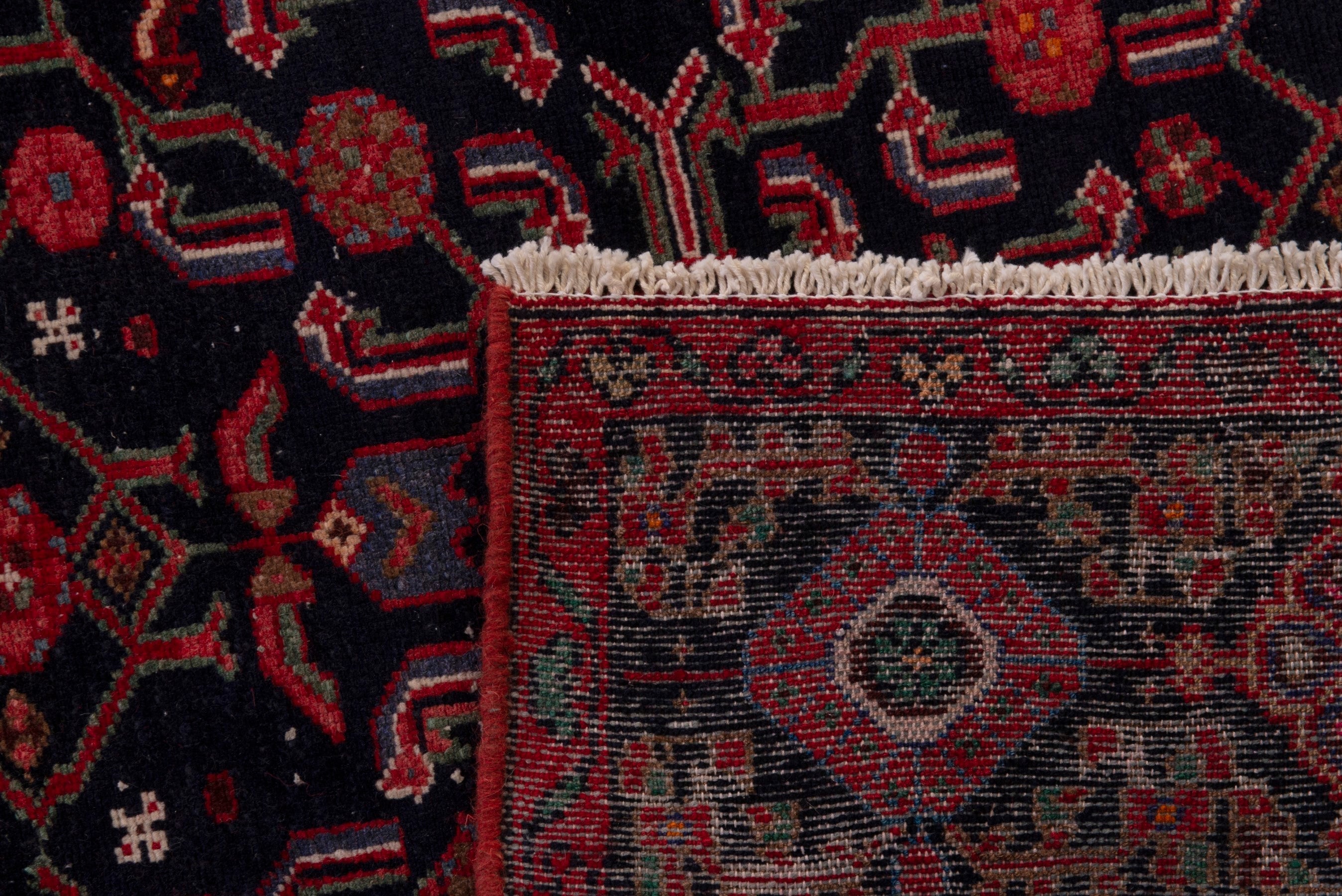 Persian Hamedan area rug in deep indigo and burgundy, view 19 of 19