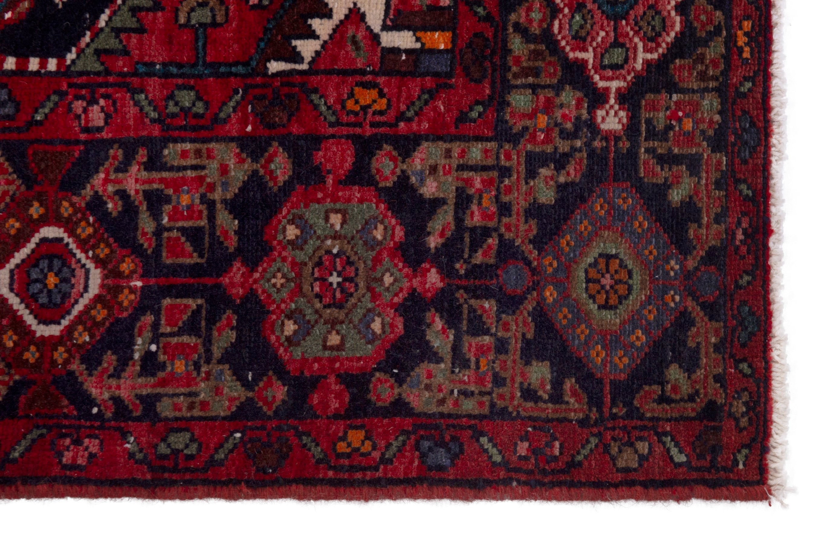 Persian Hamedan area rug in deep indigo and burgundy, view 5 of 19