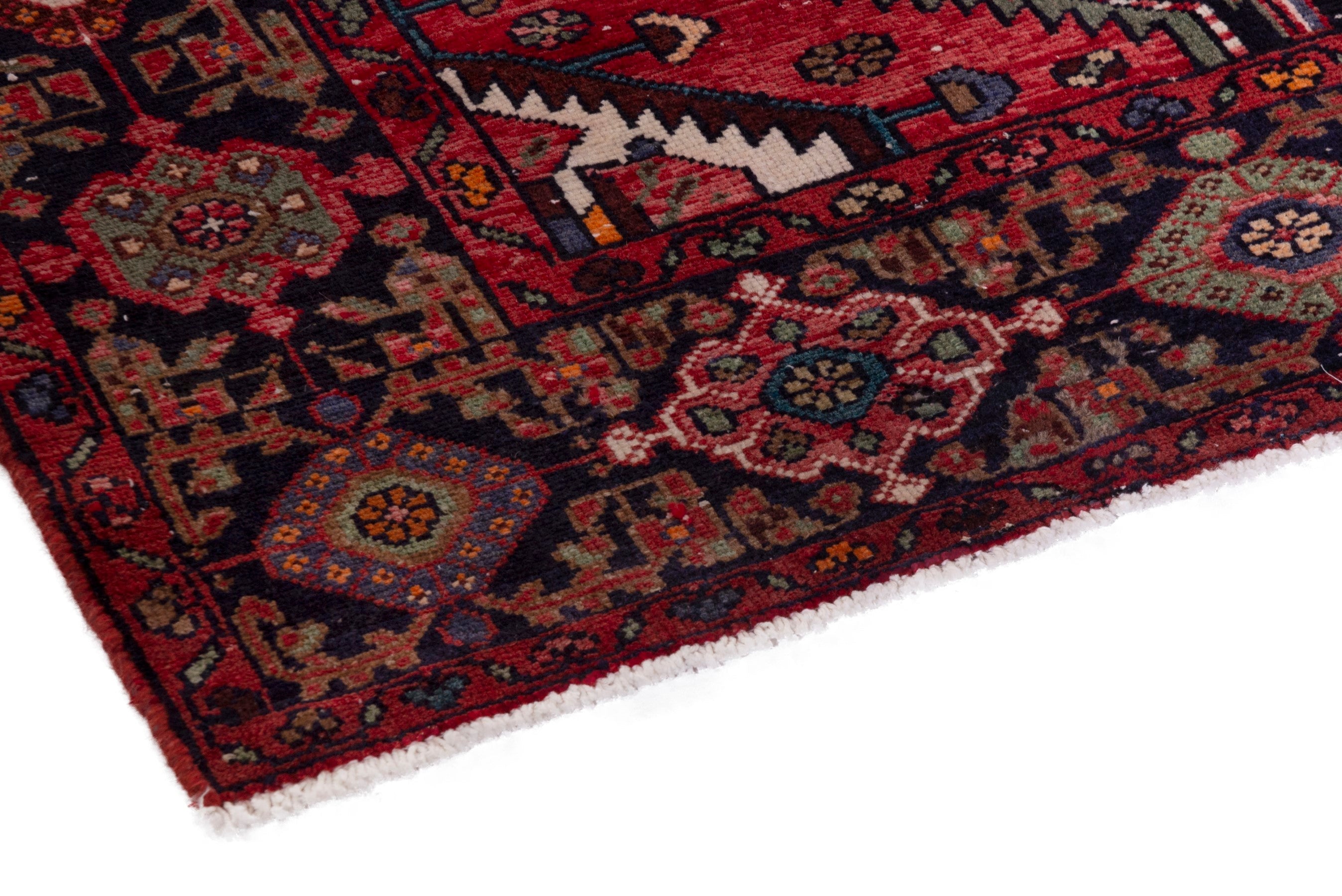 Persian Hamedan area rug in deep indigo and burgundy, view 6 of 19