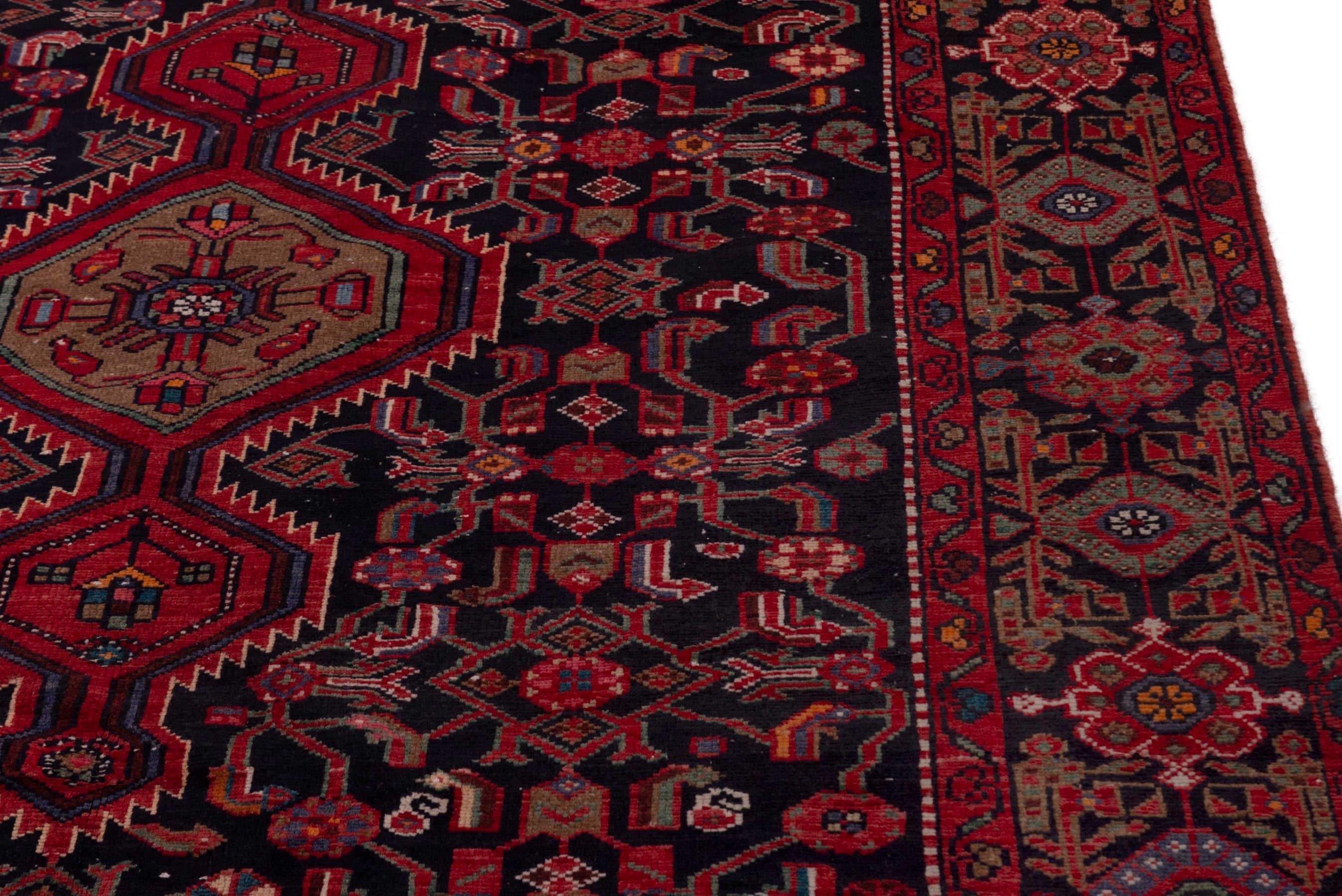 Persian Hamedan area rug in deep indigo and burgundy, view 7 of 19
