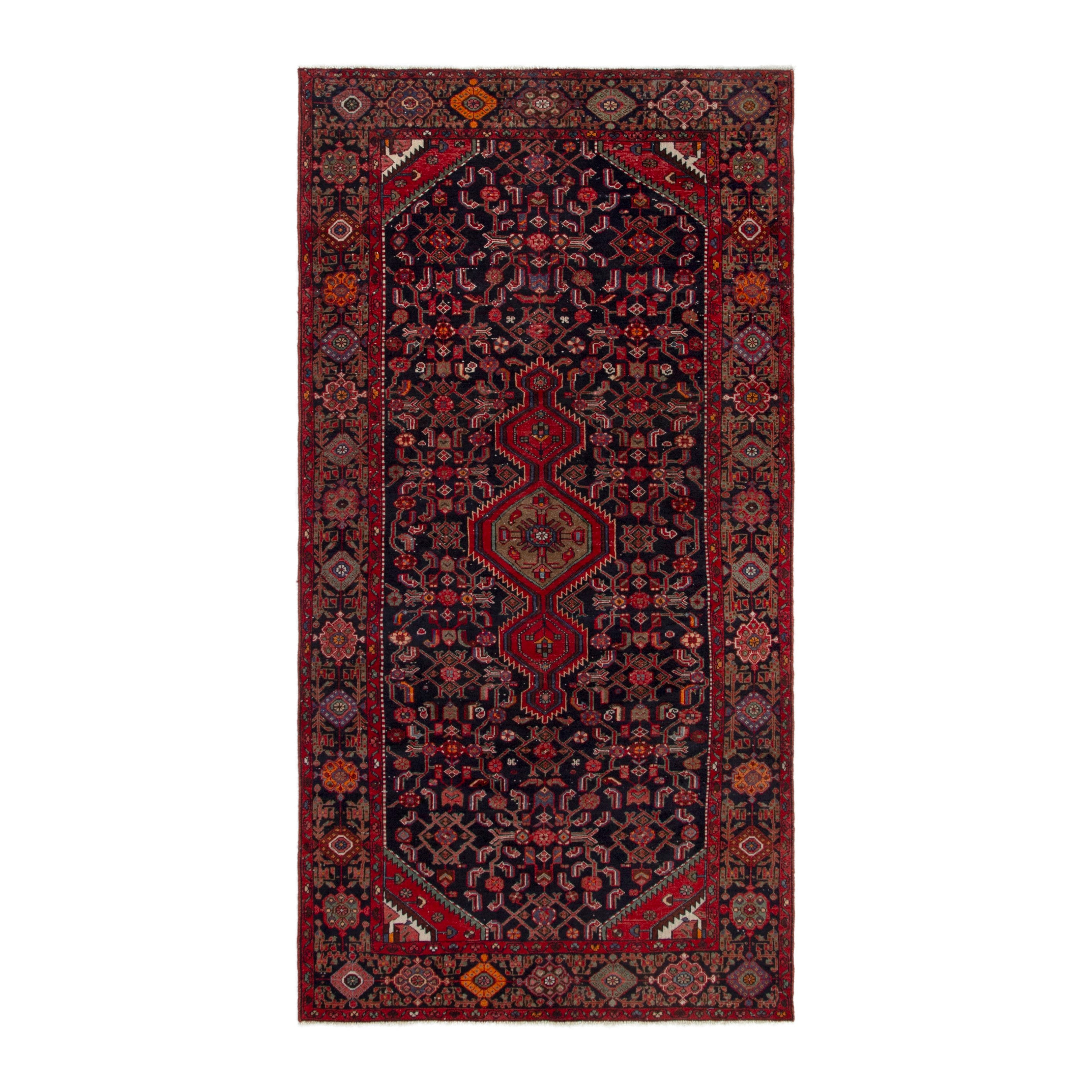 Persian Hamedan area rug in deep indigo and burgundy, 5' x 10'3"