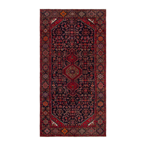 Persian Hamadan area rug in deep indigo and burgundy, 5' x 10'3"