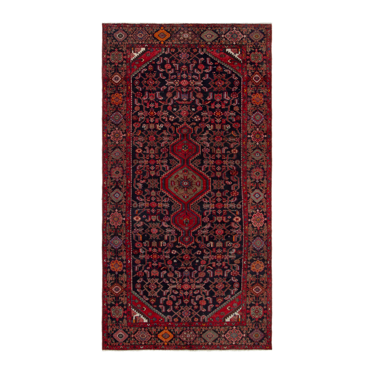 Persian Hamedan area rug in deep indigo and burgundy, 5' x 10'3"