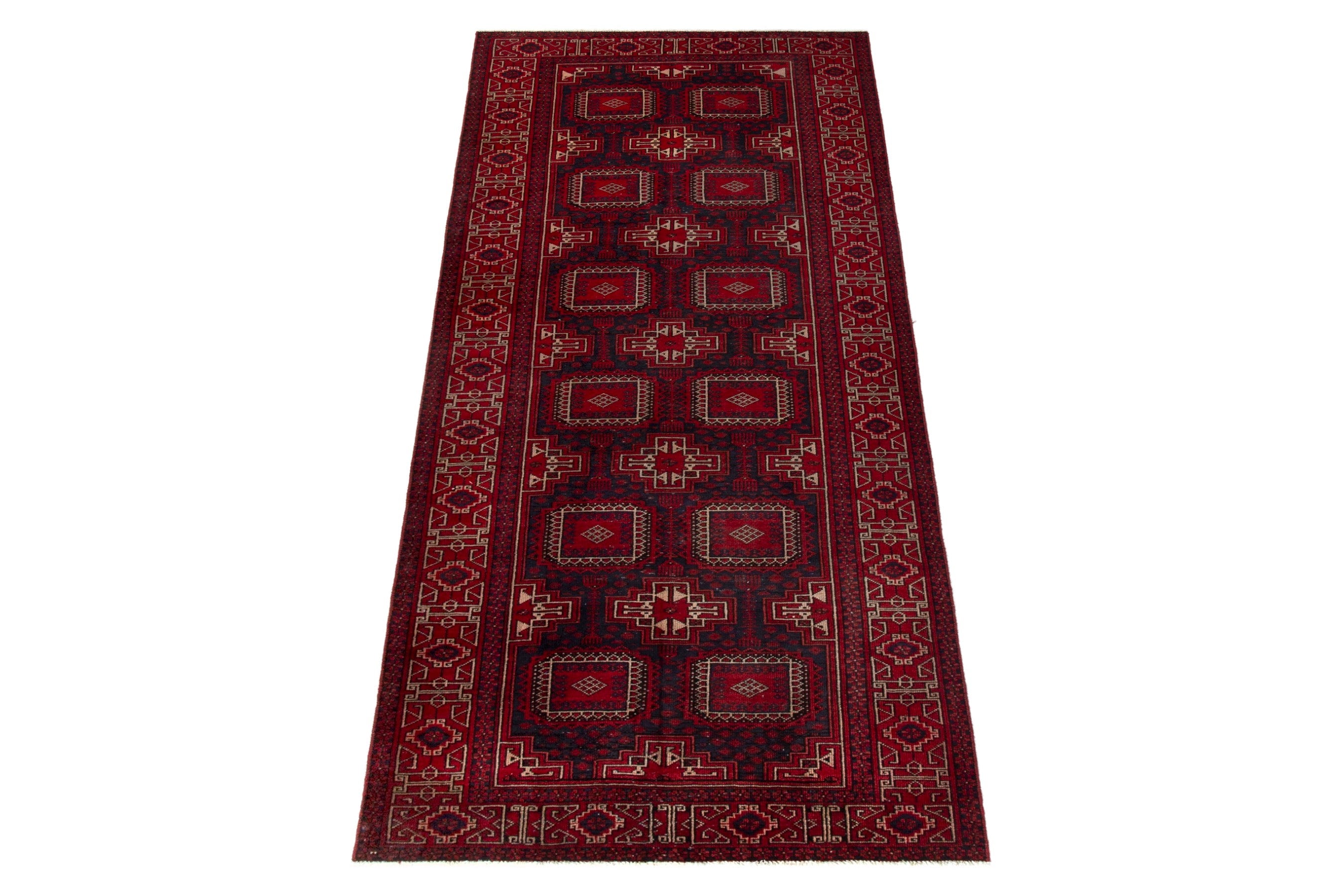 Persian Baluch runner rug in burgundy and deep red, view 3 of 21