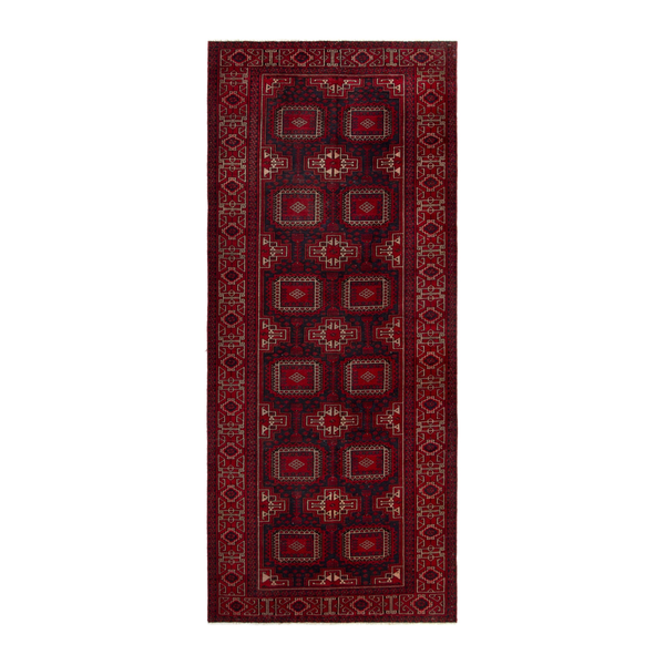 Persian Baluch runner rug in burgundy and deep red, 3'11" x 9'2"