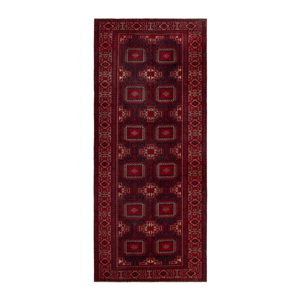 Persian Baluch runner rug in burgundy and deep red, 3'11" x 9'2"