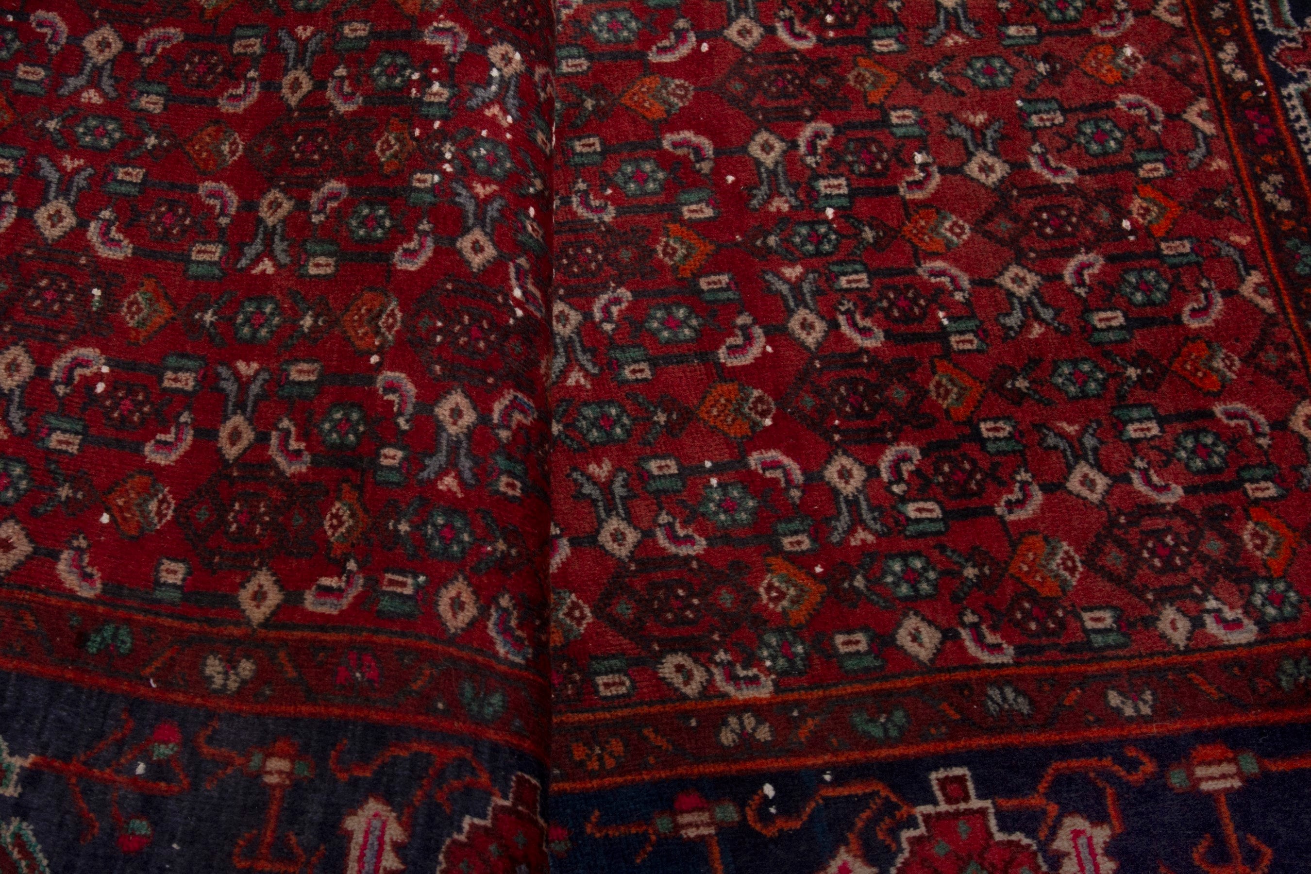 Persian Kordi area rug in deep red and dark blue, view 15 of 18