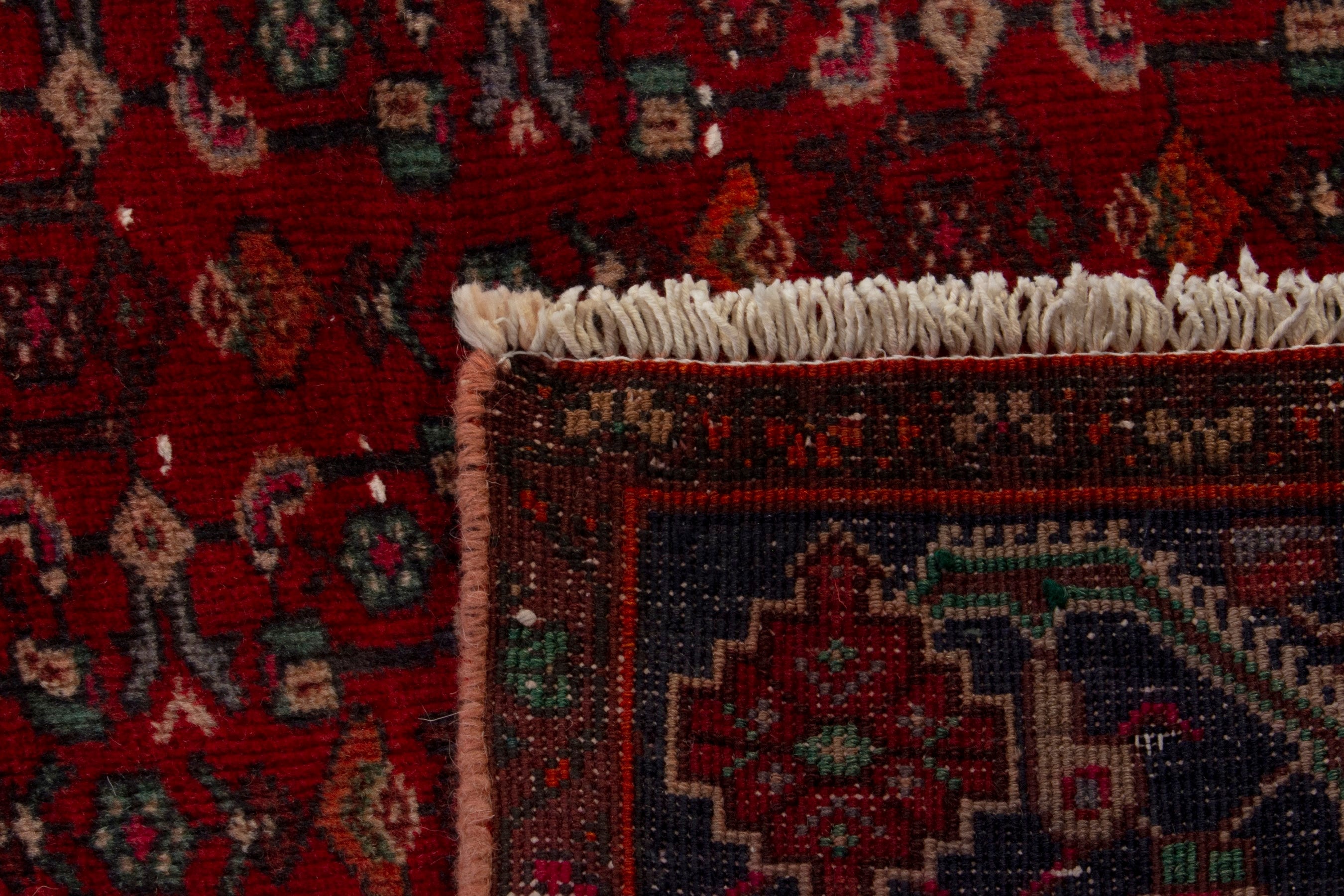 Persian Kordi area rug in deep red and dark blue, view 18 of 18