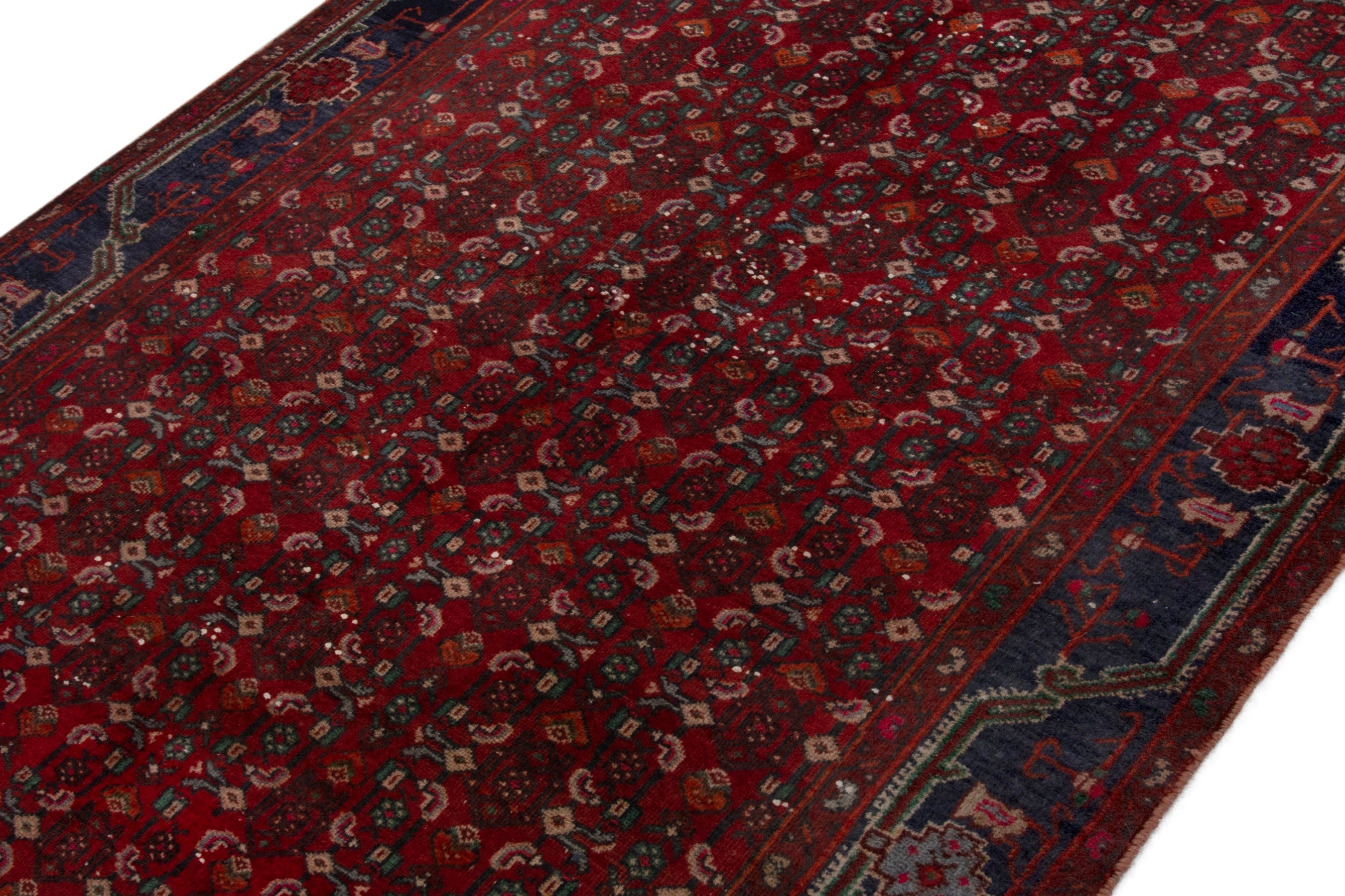 Persian Kordi area rug in deep red and dark blue, view 4 of 18