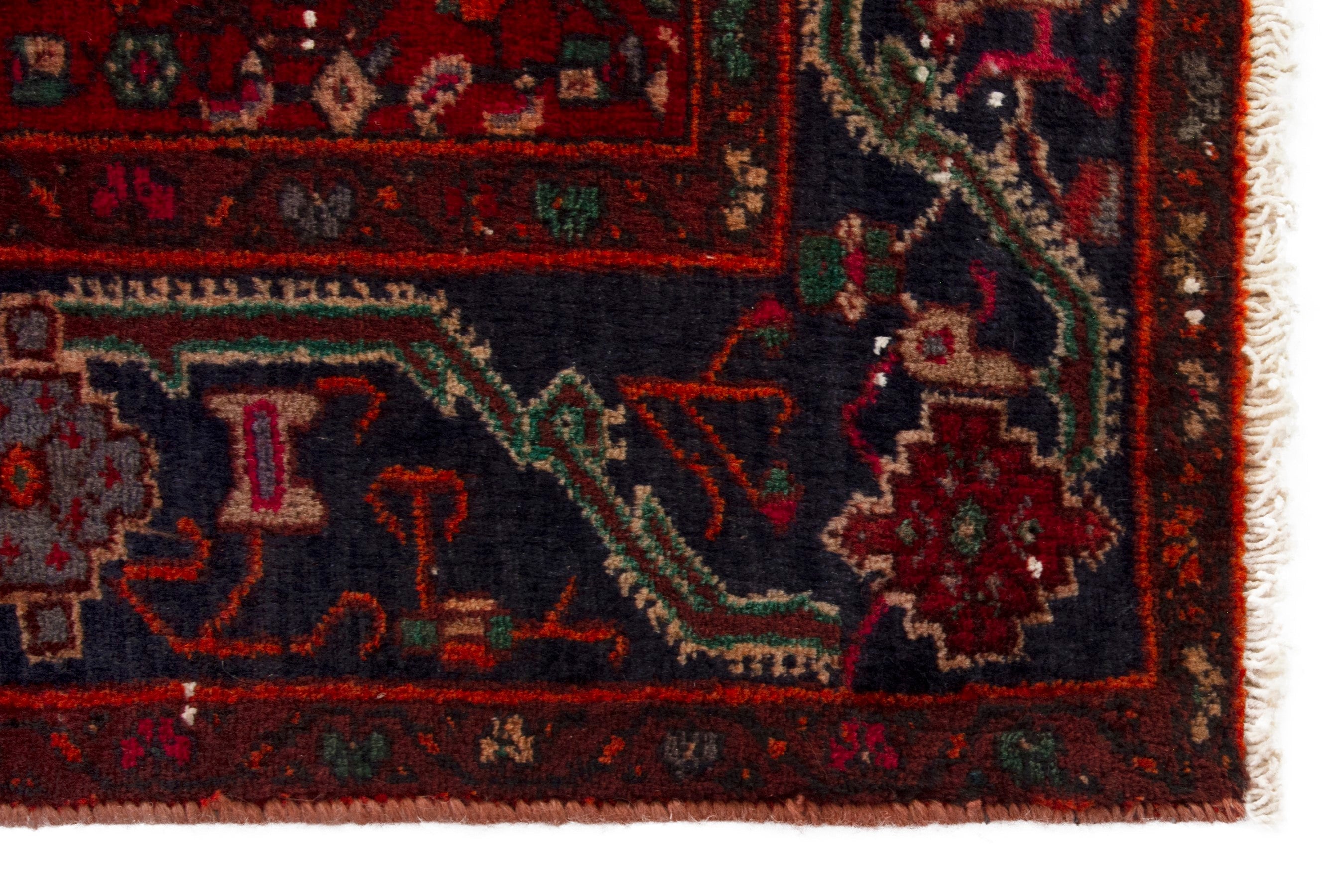 Persian Kordi area rug in deep red and dark blue, view 5 of 18