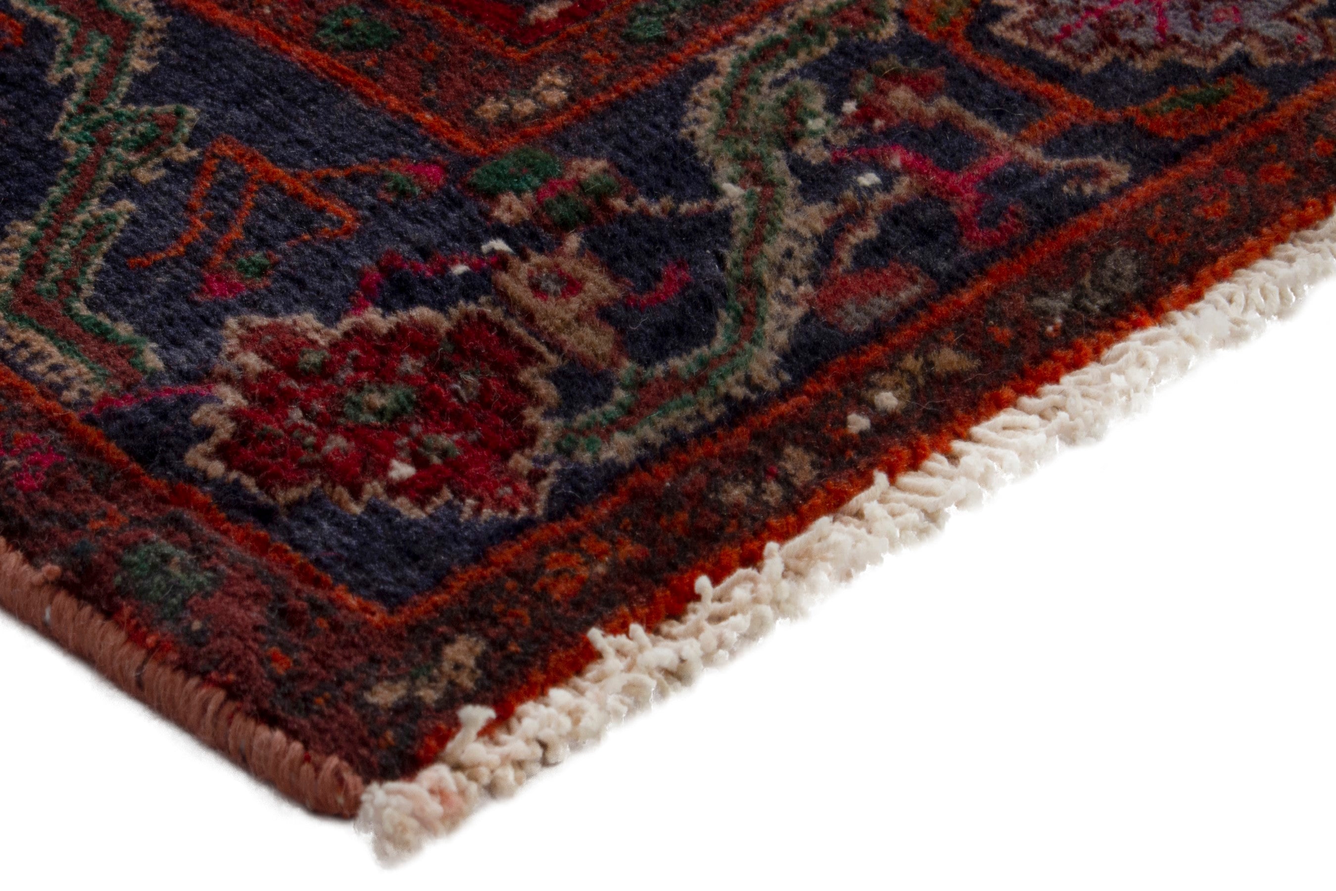 Persian Kordi area rug in deep red and dark blue, view 6 of 18