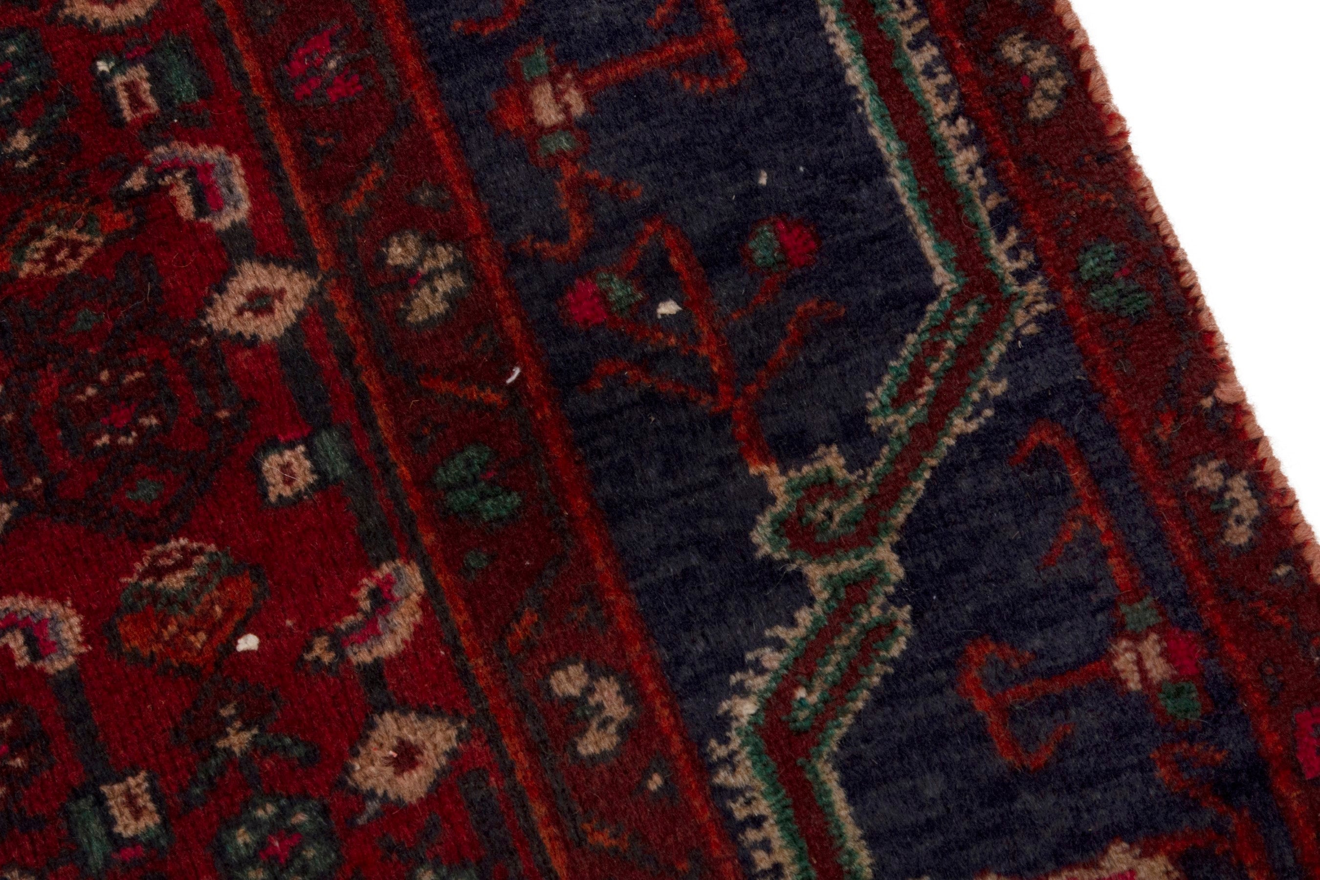Persian Kordi area rug in deep red and dark blue, view 8 of 18
