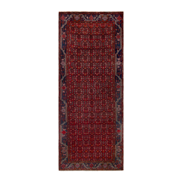 Persian Kordi area rug in deep red and dark blue, 5'5" x 10'10"