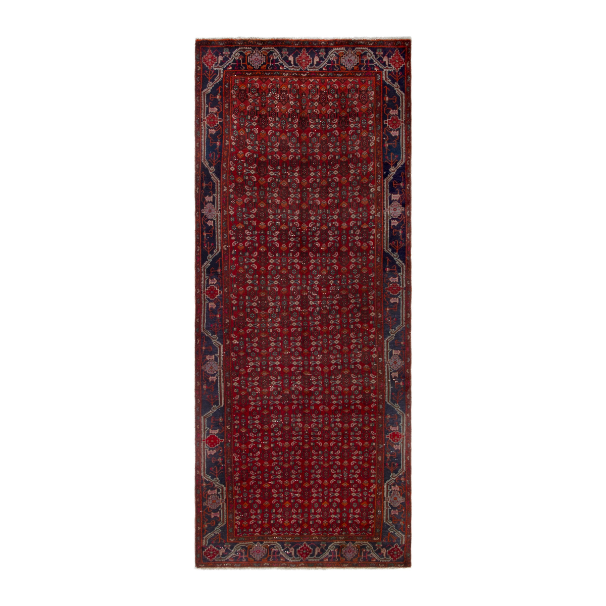 Persian Kordi area rug in deep red and dark blue, 5'5" x 10'10"