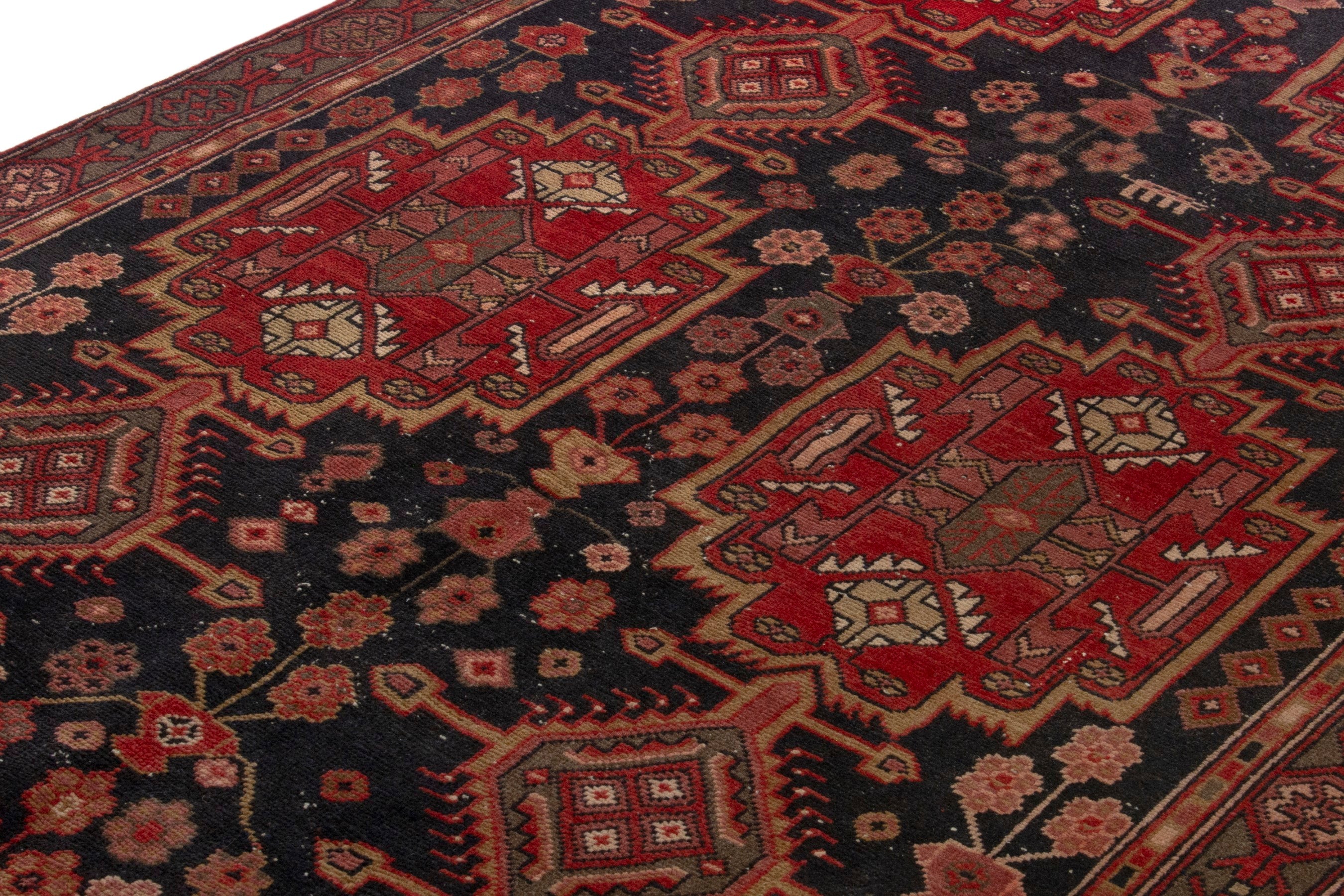 Persian Ardabil area rug in navy and deep red, view 10 of 19