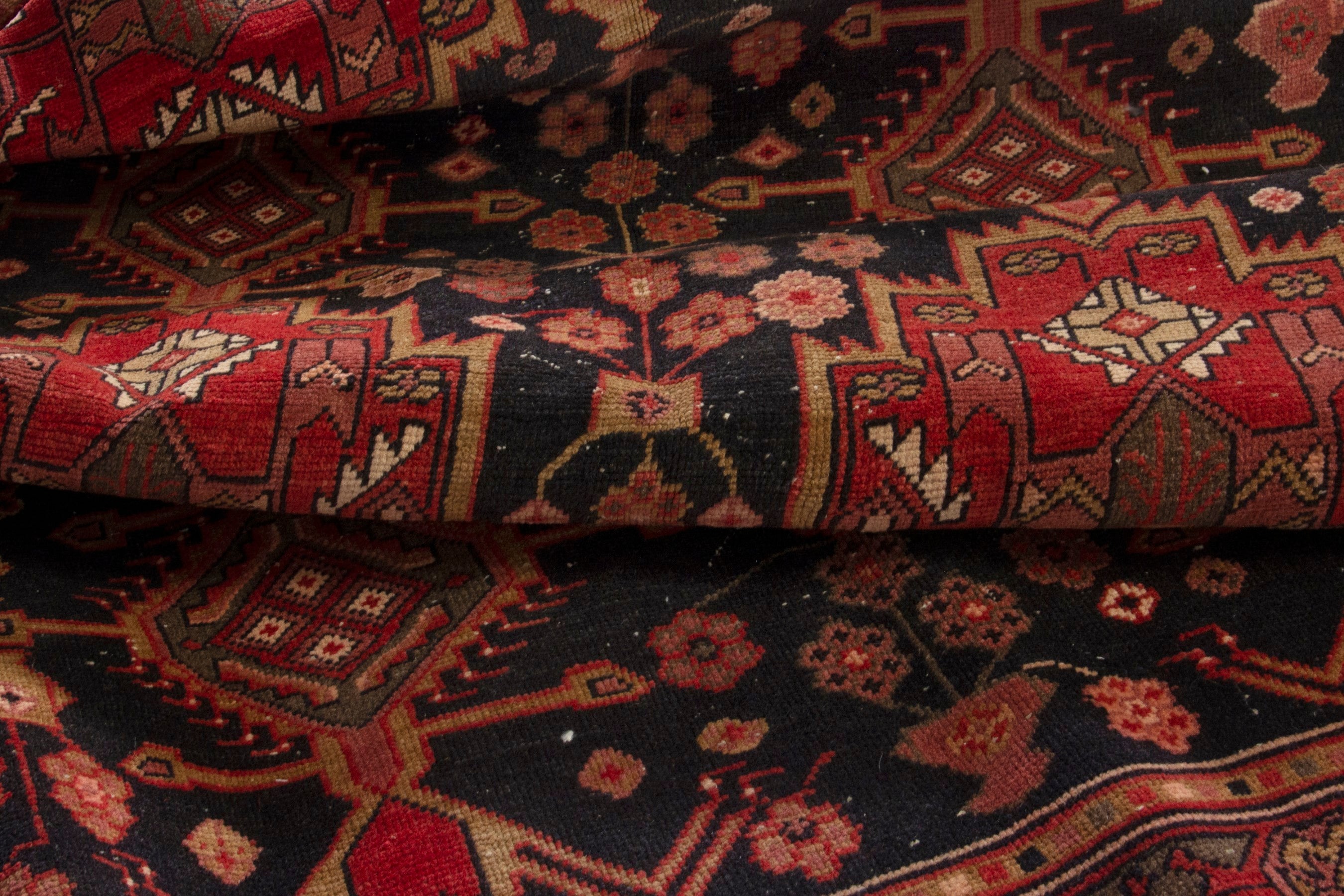 Persian Ardabil area rug in navy and deep red, view 18 of 19