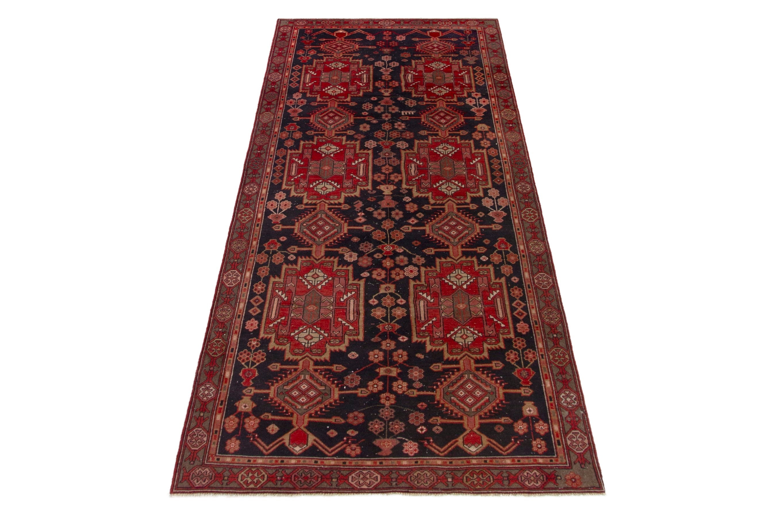 Persian Ardabil area rug in navy and deep red, view 2 of 19