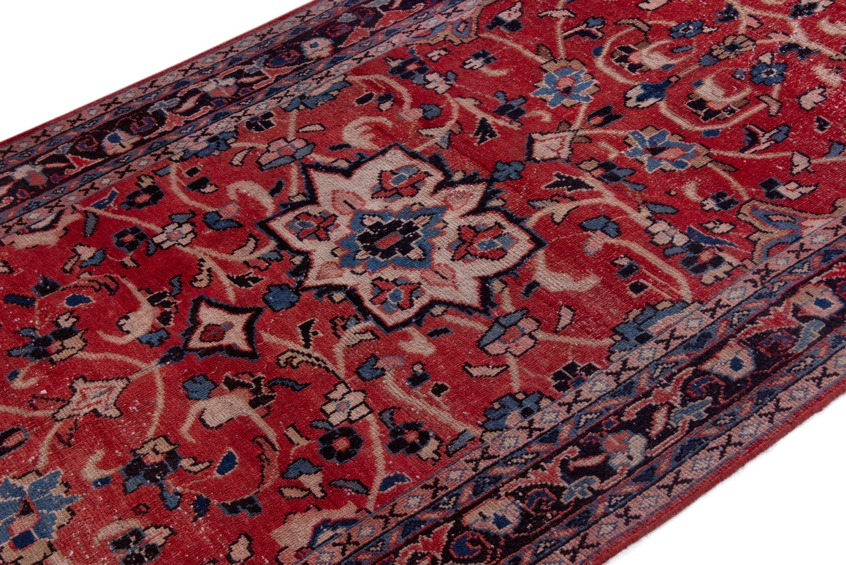 Persian Mahal area rug in deep red and navy, view 4 of 20
