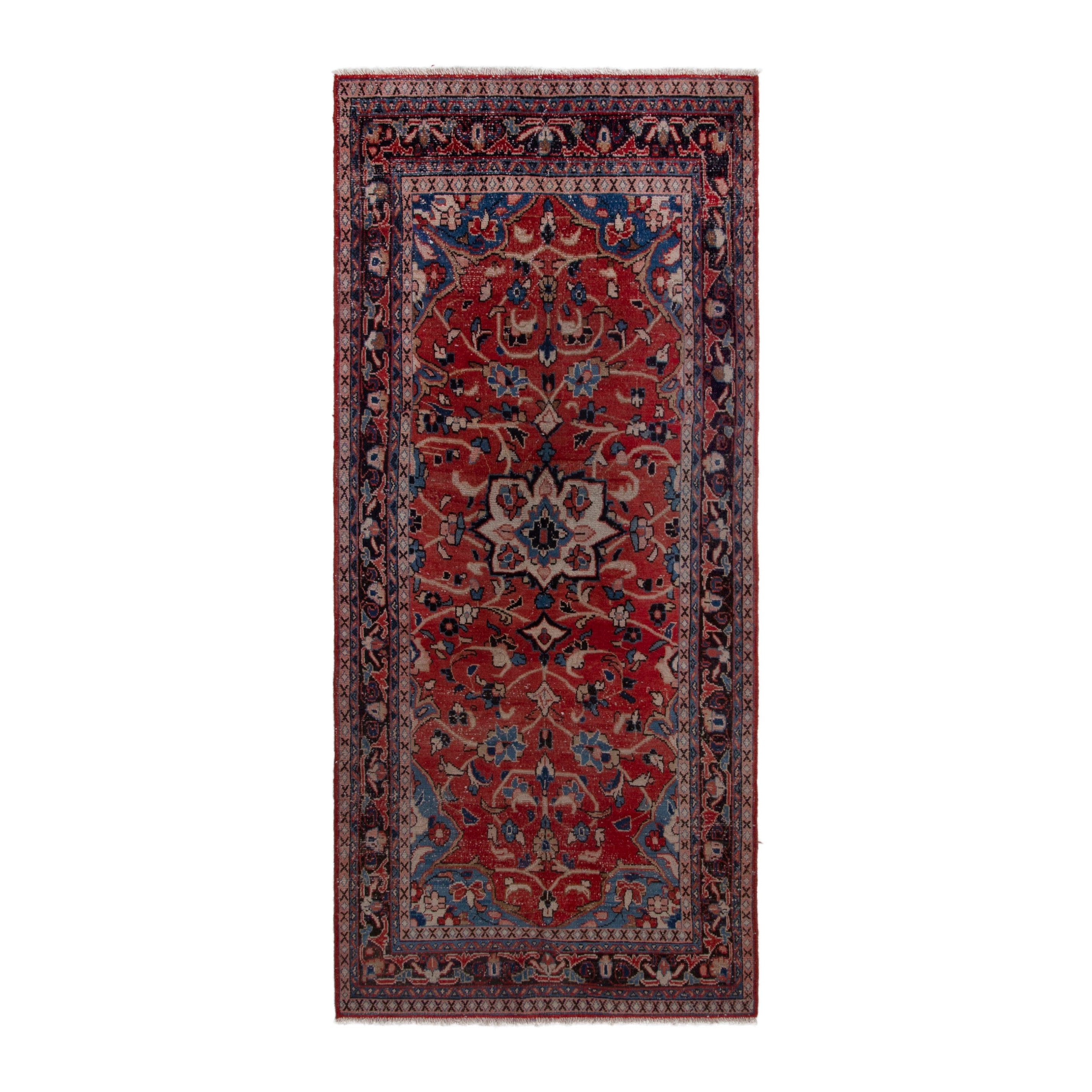 Persian Mahal area rug in deep red and navy, 4'1" x 9'1"