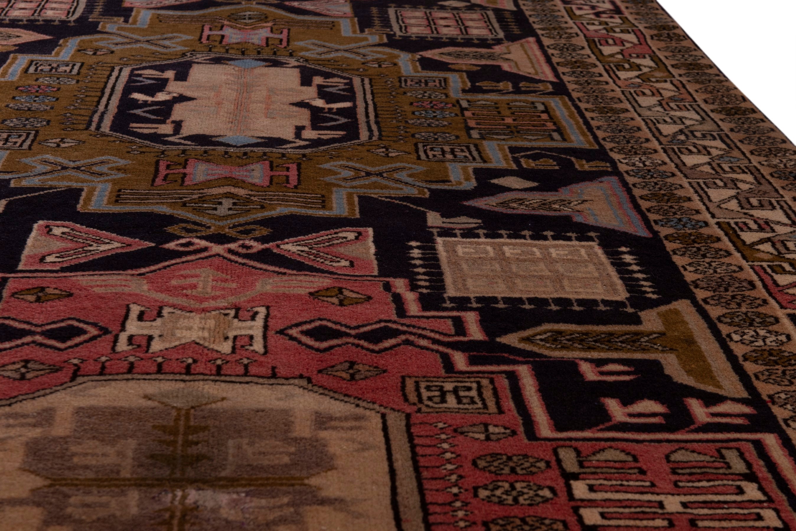 Persian Ardabil area rug in navy and cream, view 10 of 19