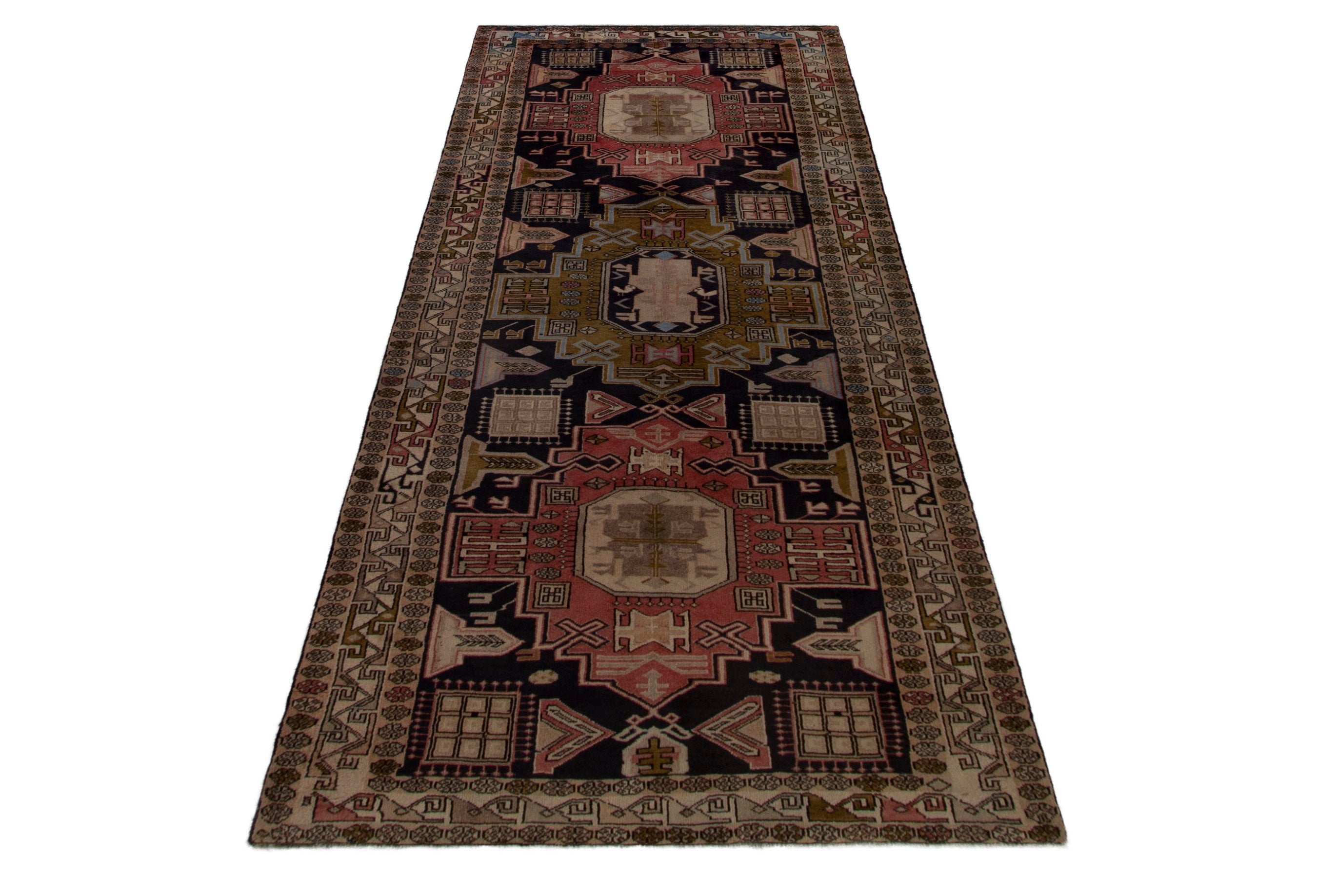 Persian Ardabil area rug in navy and cream, view 3 of 19