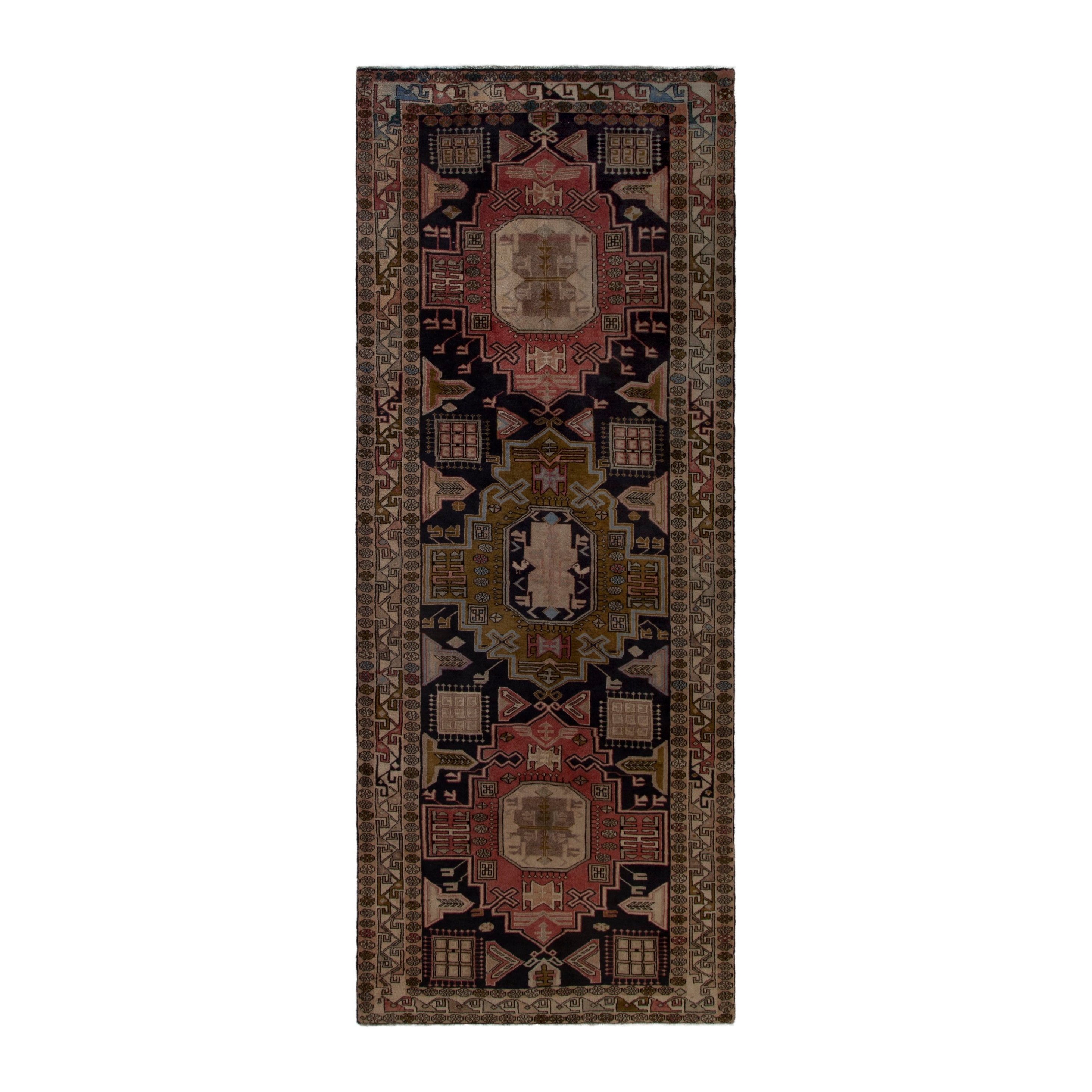 Persian Ardabil area rug in navy and cream, 4'5" x 10'8"