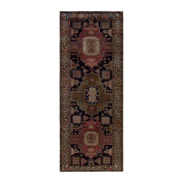 Persian Ardabil runner rug in navy and cream, 4'5" x 10'8"