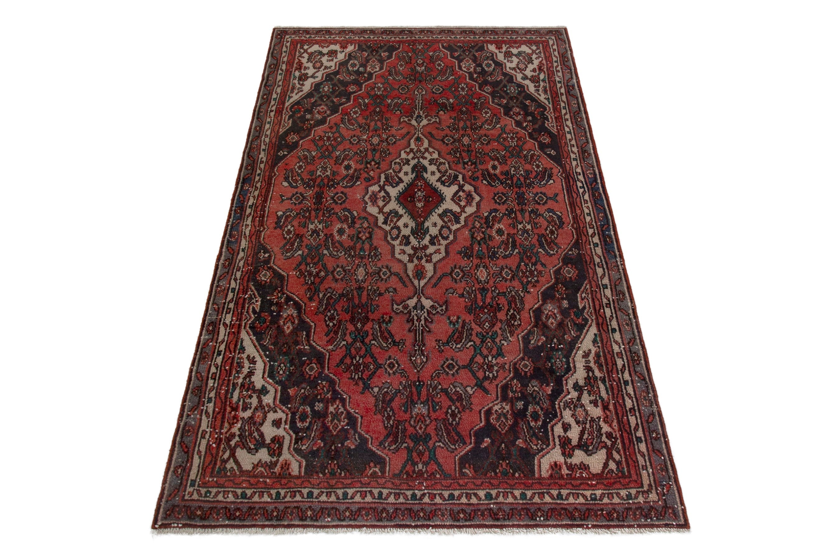 Persian Hamedan area rug in deep red and burgundy, view 2 of 19