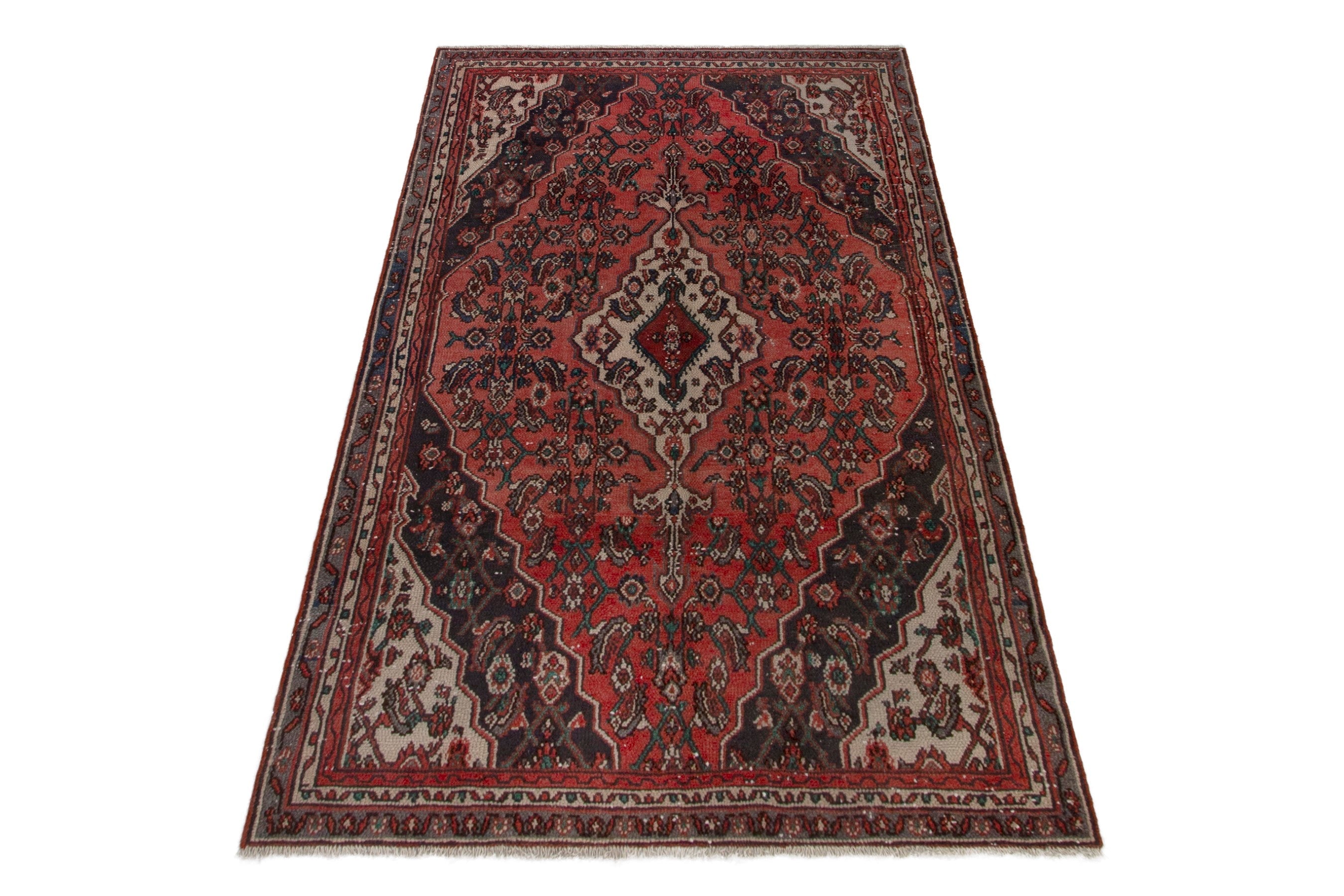 Persian Hamedan area rug in deep red and burgundy, view 3 of 19