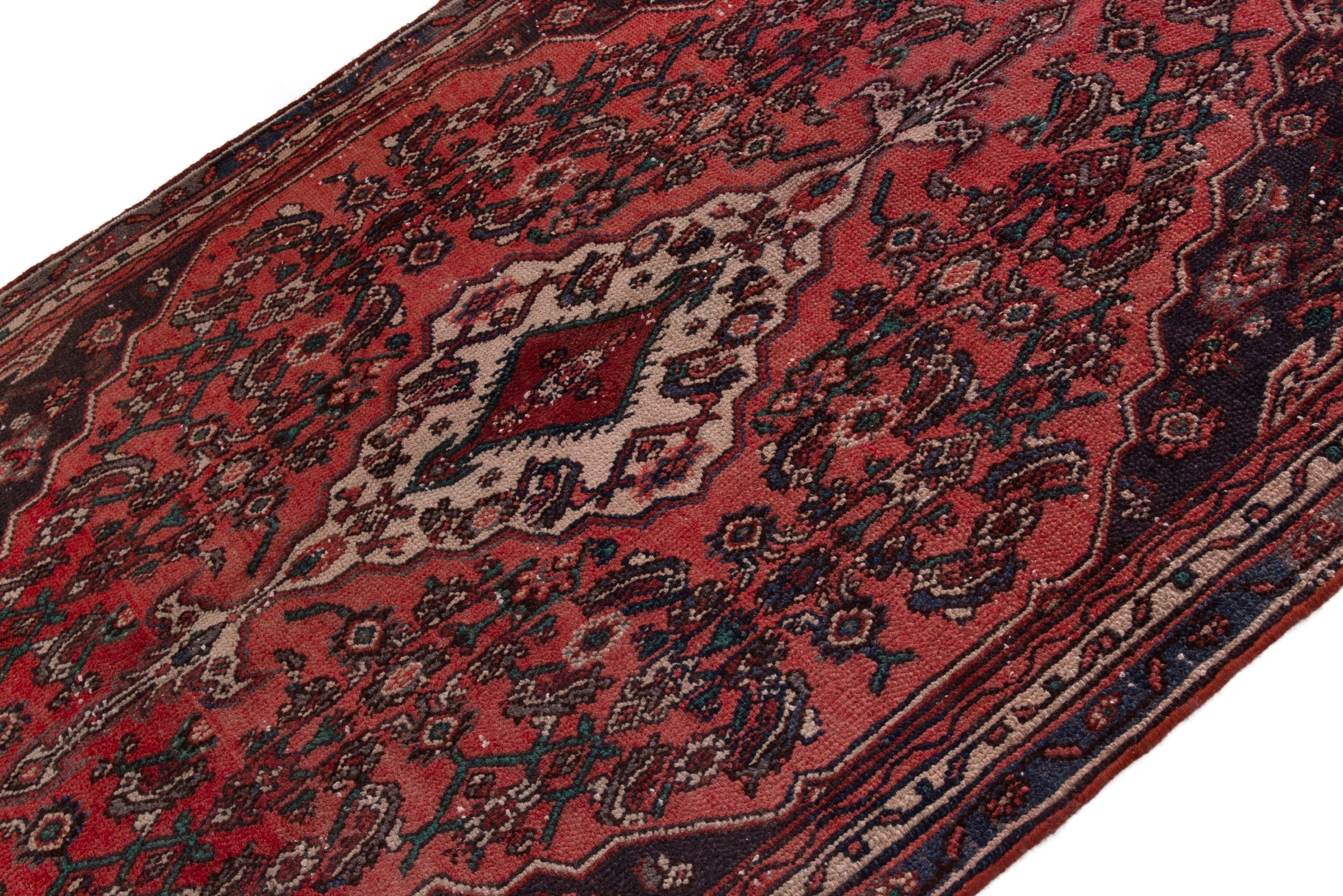 Persian Hamedan area rug in deep red and burgundy, view 4 of 19