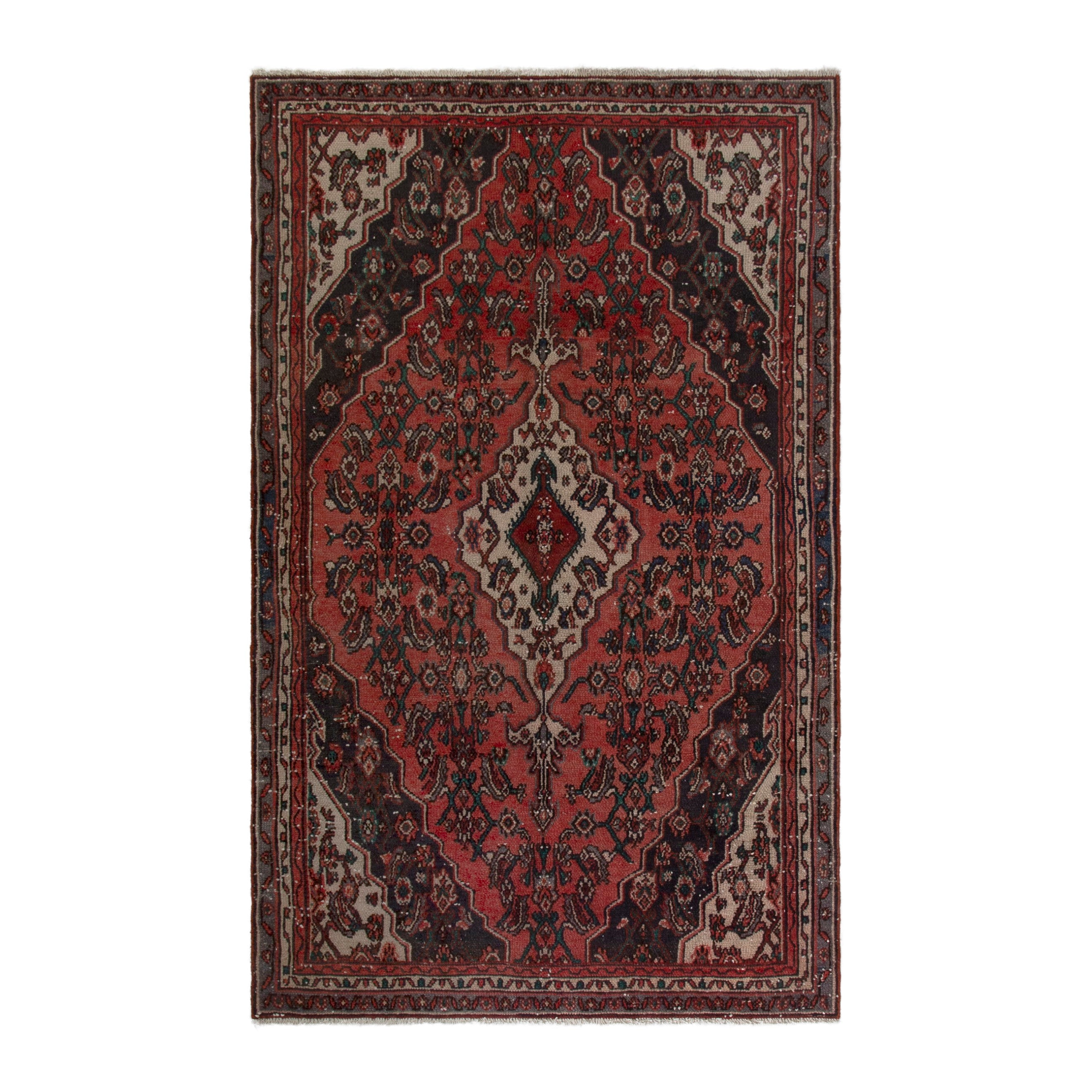 Persian Hamedan area rug in deep red and burgundy, 5'2" x 8'