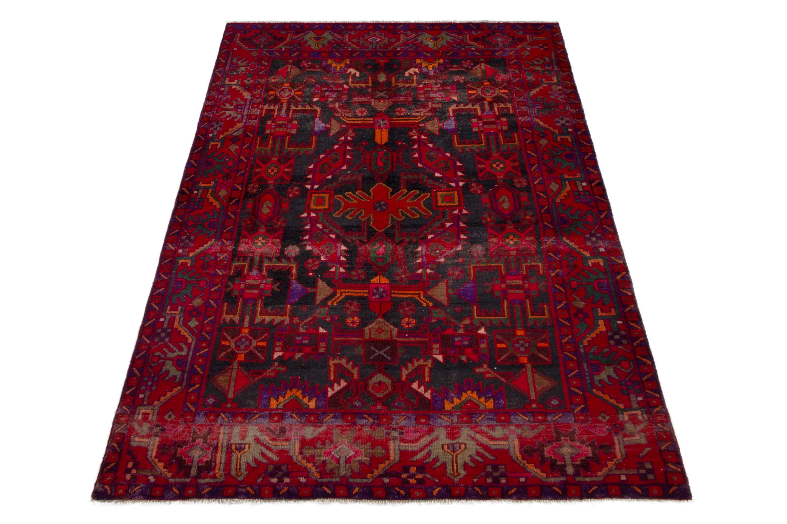Persian Borujerd area rug in deep red and burgundy, view 2 of 20