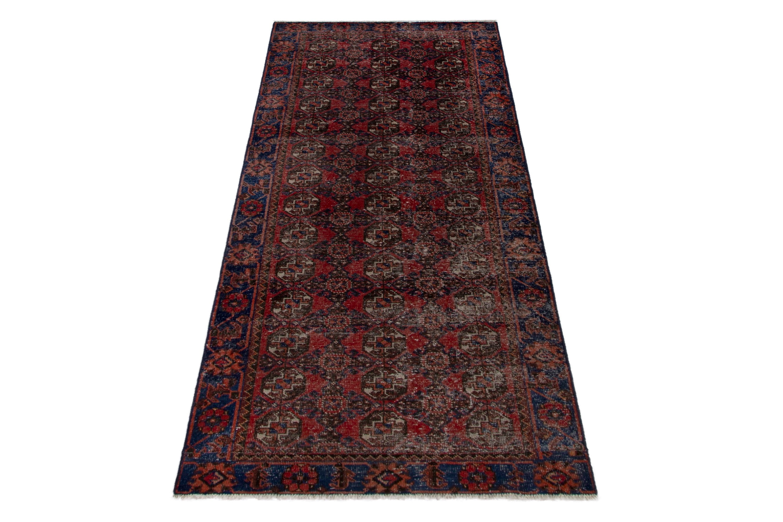 Persian Ferdos runner rug in burgundy and dark brown, view 2 of 19