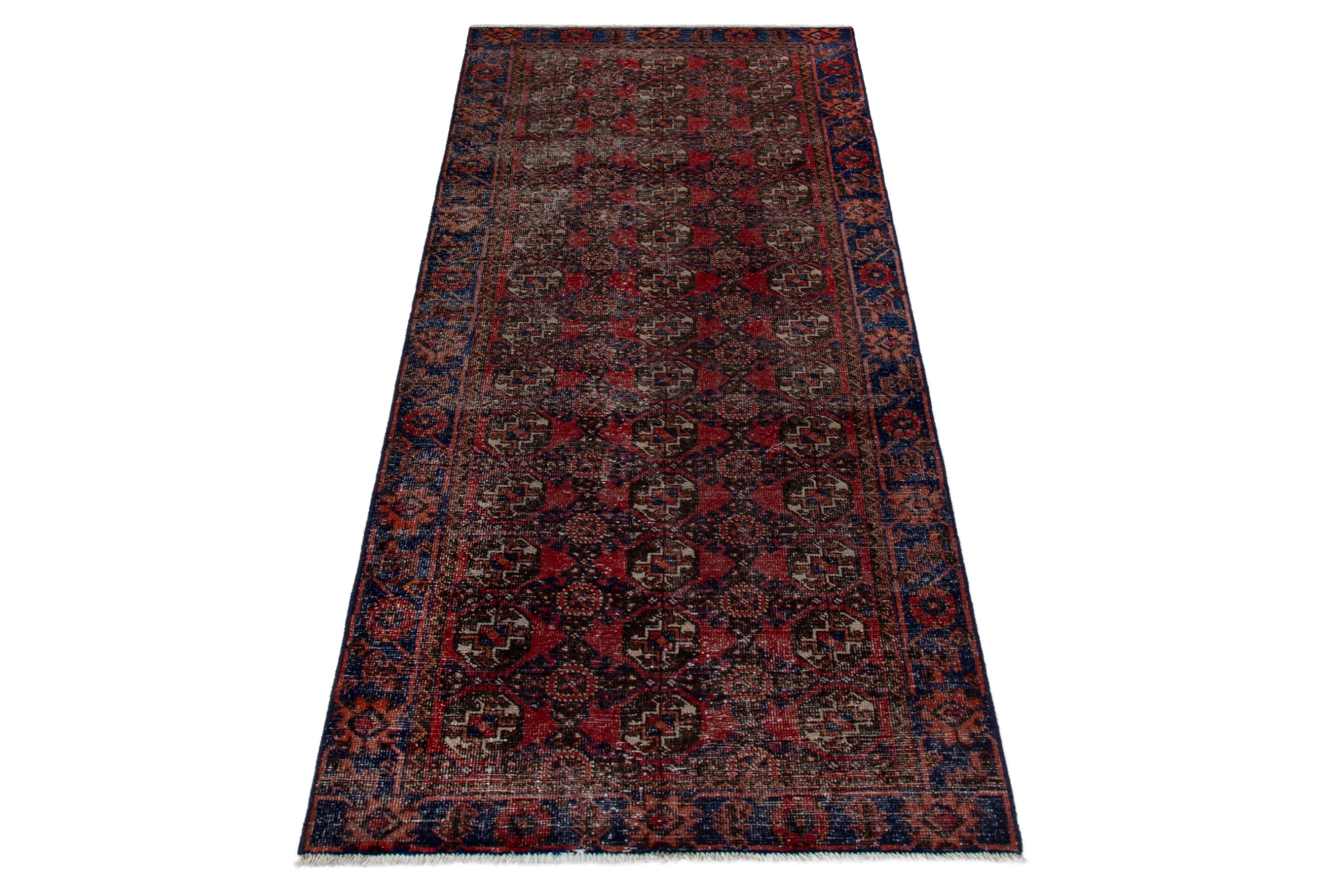 Persian Ferdos runner rug in burgundy and dark brown, view 3 of 19