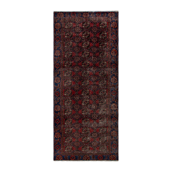 Persian Ferdos runner rug in burgundy and dark brown, 3'11" x 9'3"