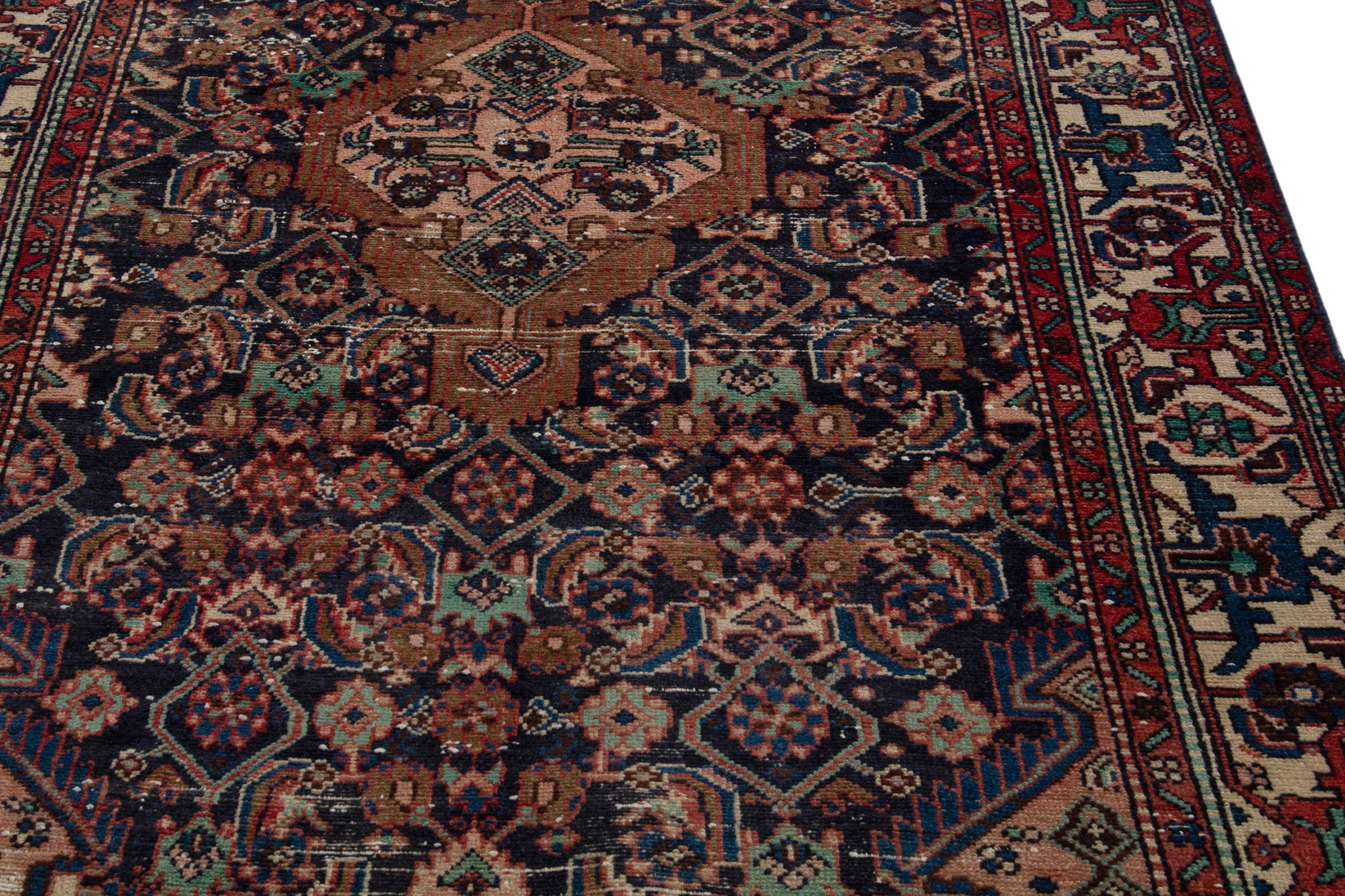 Persian Hamedan area rug in burgundy and cream, view 11 of 20