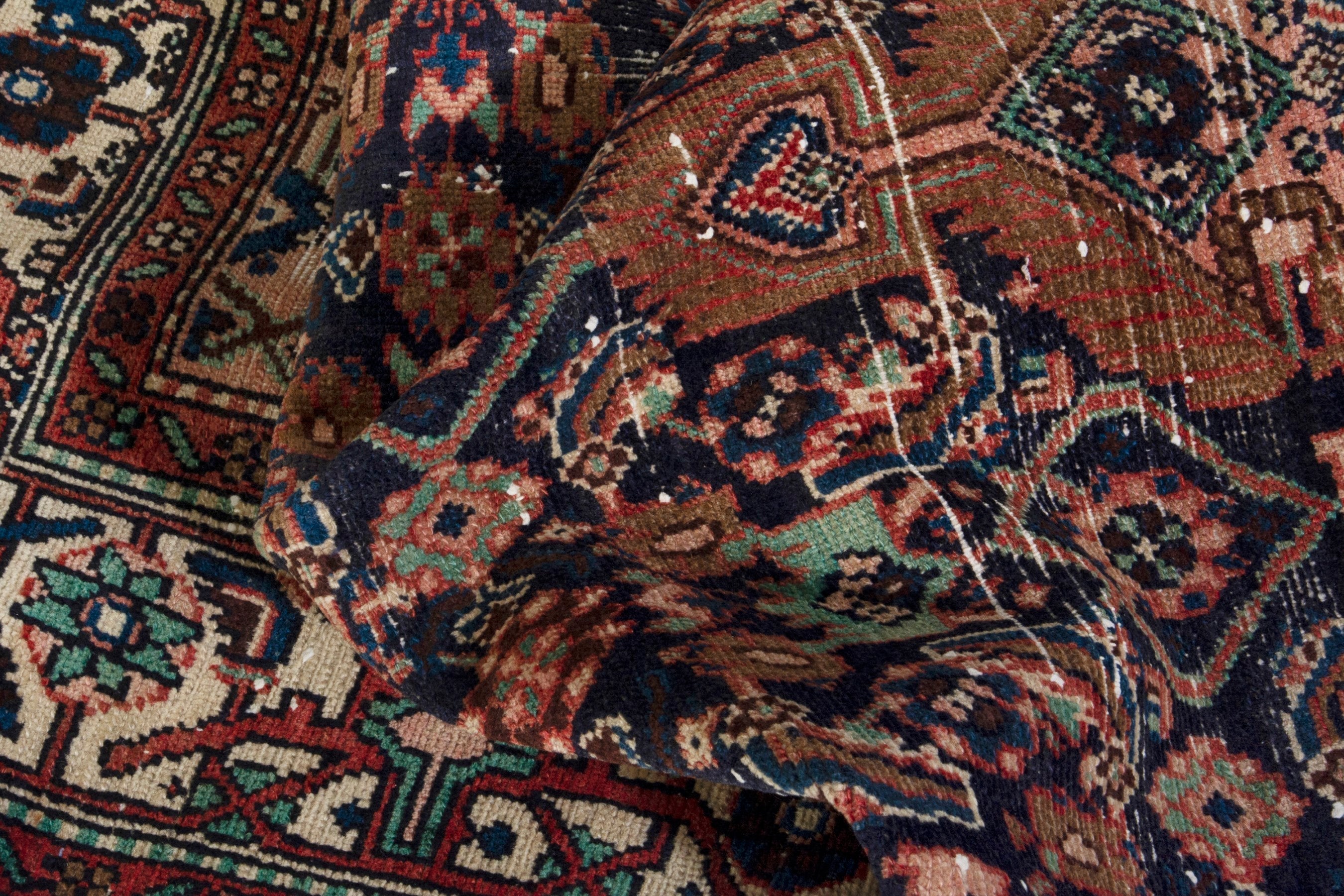 Persian Hamedan area rug in burgundy and cream, view 17 of 20
