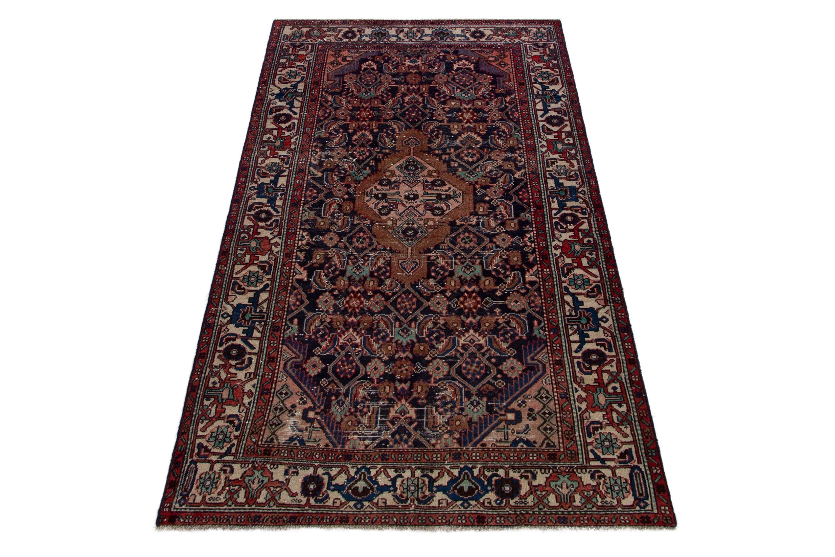 Persian Hamedan area rug in burgundy and cream, view 2 of 20
