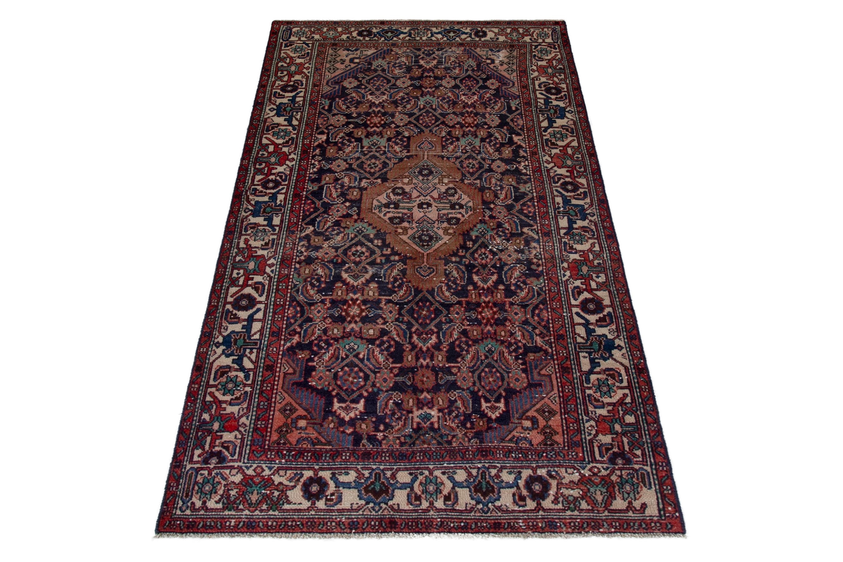 Persian Hamedan area rug in burgundy and cream, view 3 of 20