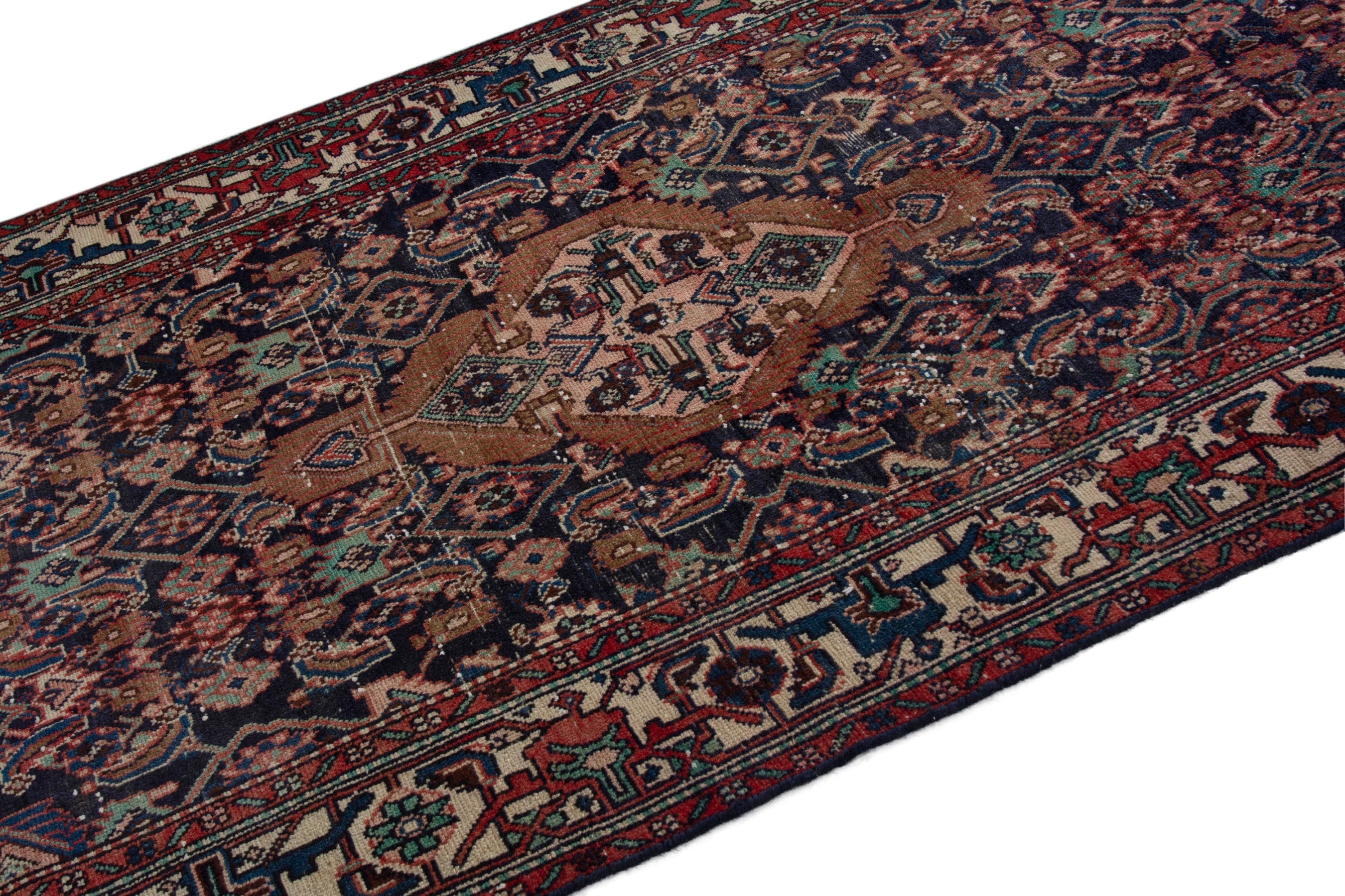 Persian Hamedan area rug in burgundy and cream, view 4 of 20