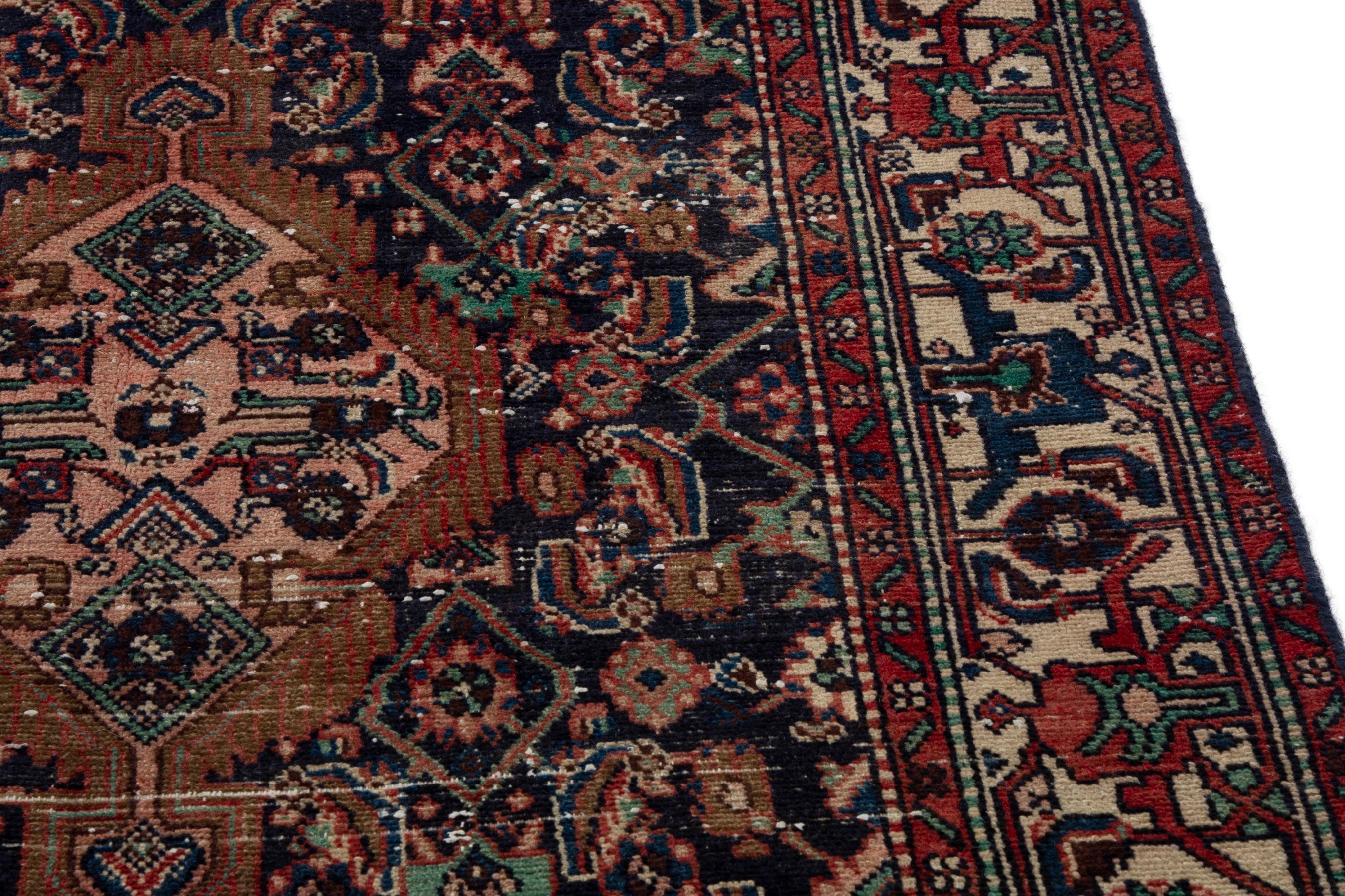 Persian Hamedan area rug in burgundy and cream, view 7 of 20