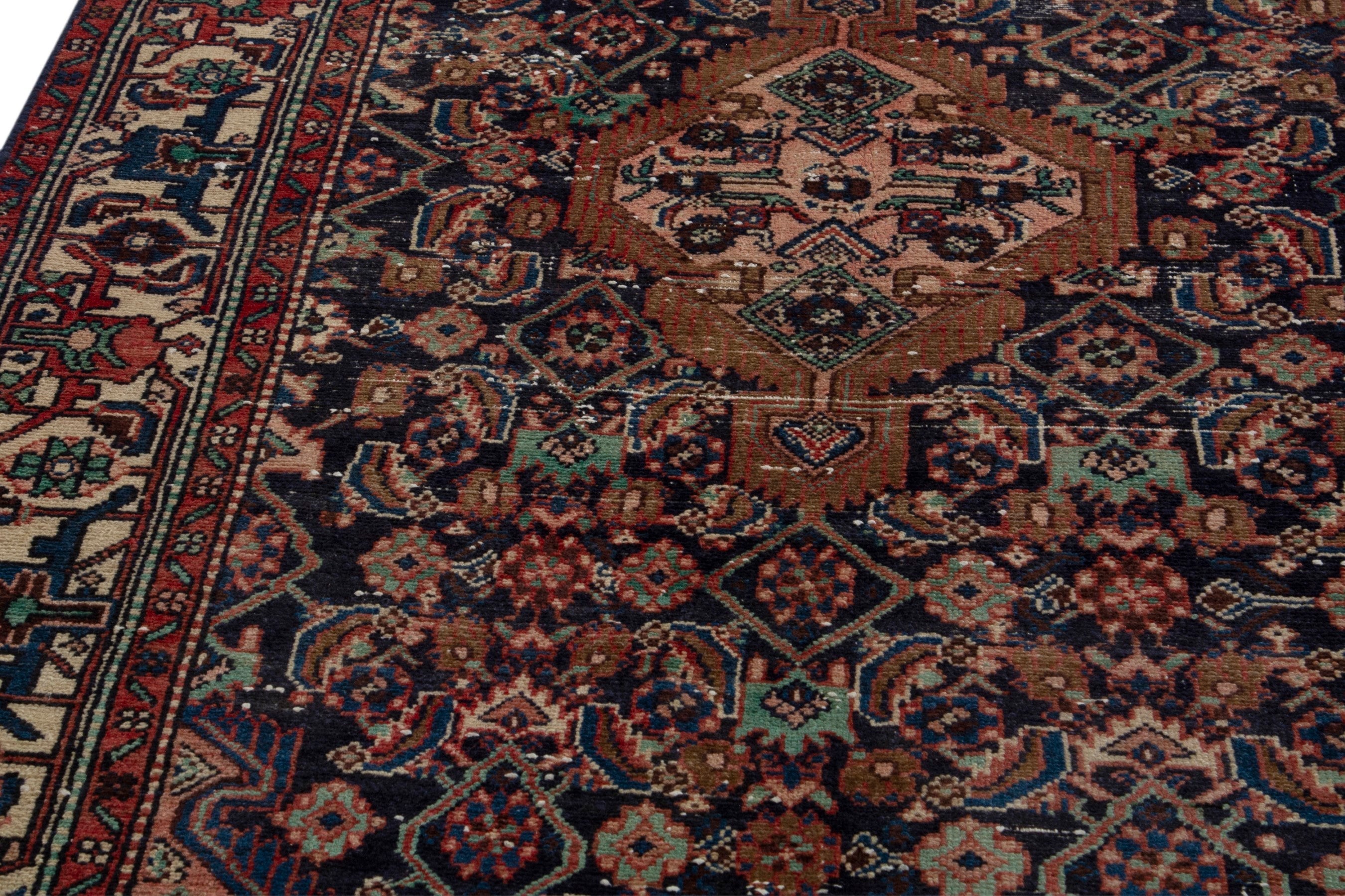 Persian Hamedan area rug in burgundy and cream, view 10 of 20