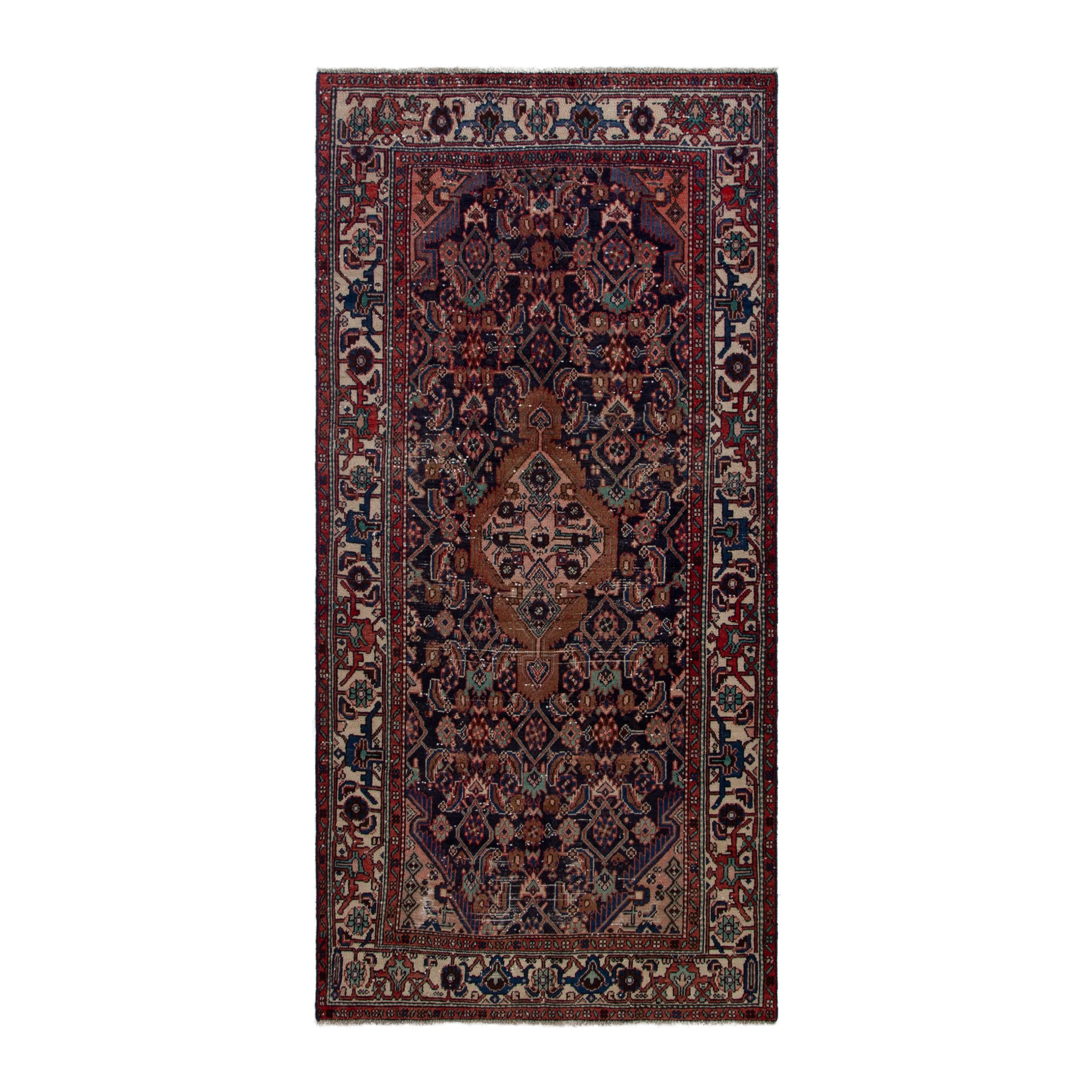Persian Hamedan area rug in burgundy and cream, 4'2" x 8'2"