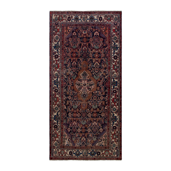 Persian Hamedan area rug in burgundy and cream, 4'2" x 8'2"